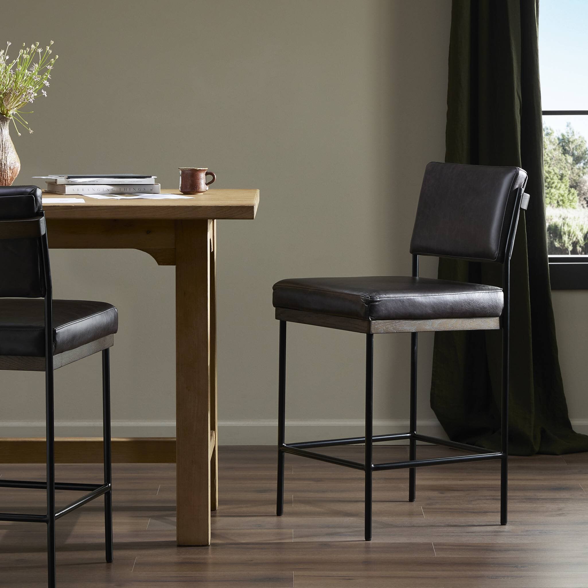 Four Hands Benton Bar + Counter Stool — Sonoma Black-Burnt Oak-Midnight Iron-Bar
