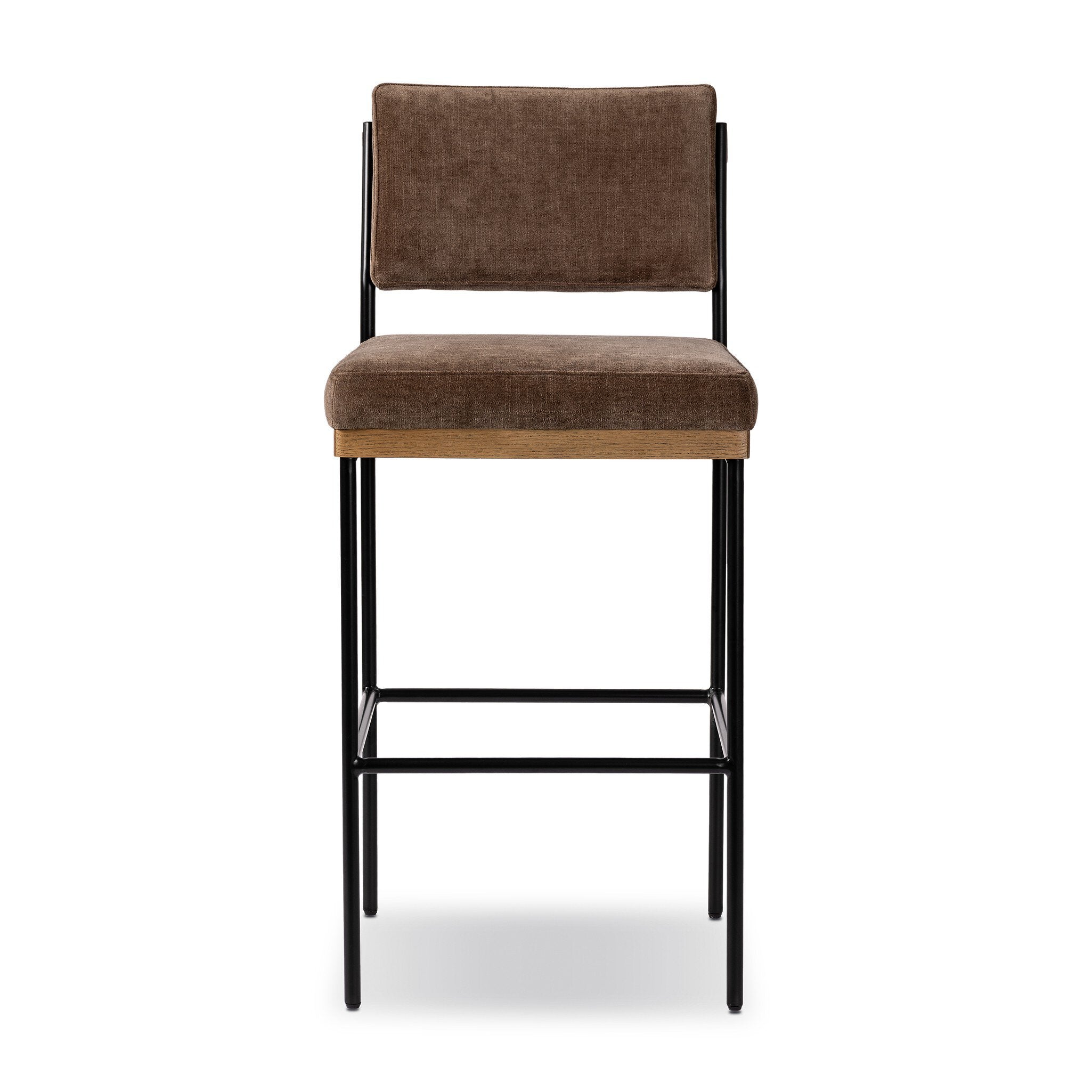 Four Hands Benton Bar + Counter Stool — Altair Mushroom-Smoked Grey-Midnight Iron-Bar
