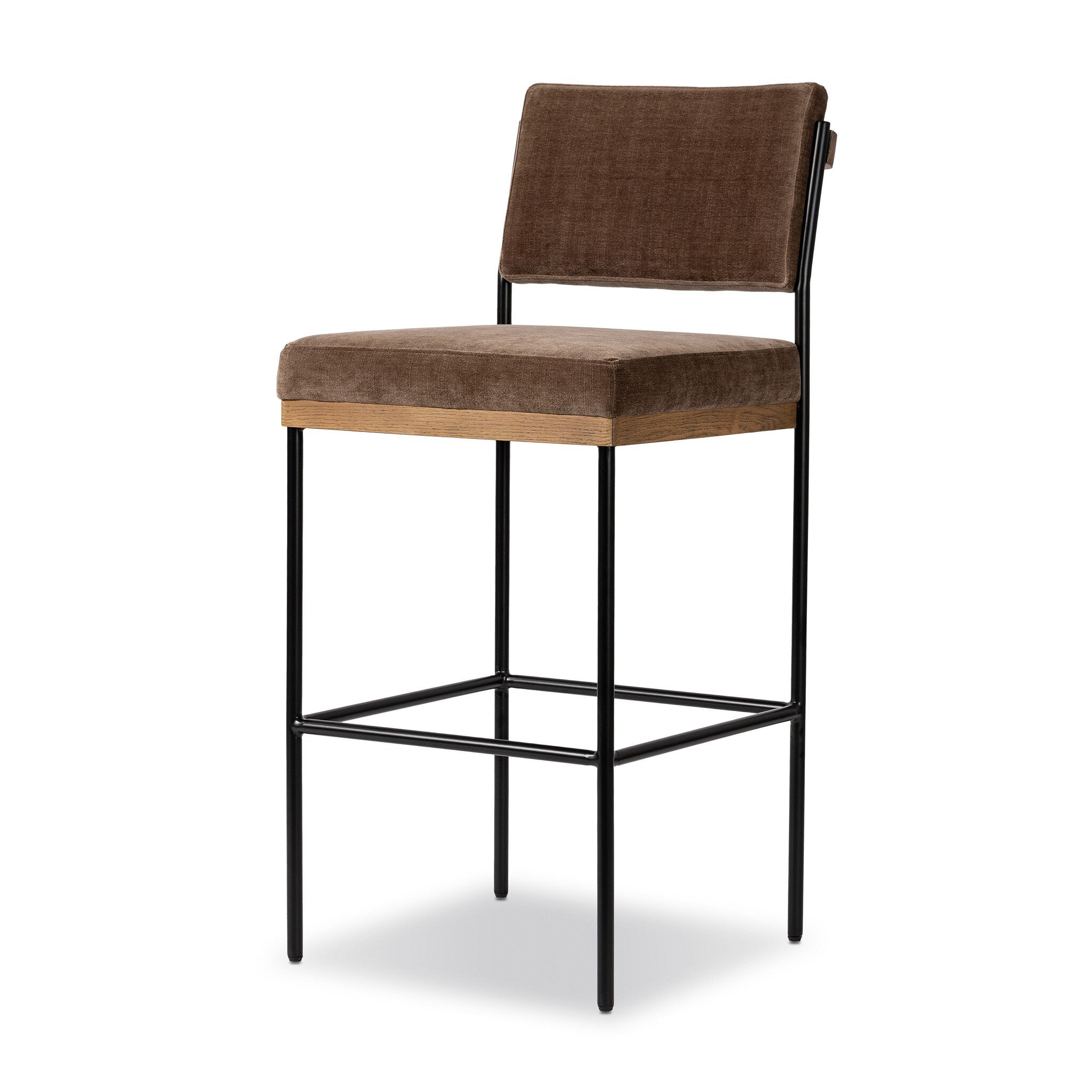 Four Hands Benton Bar + Counter Stool — Altair Mushroom-Smoked Grey-Midnight Iron-Bar