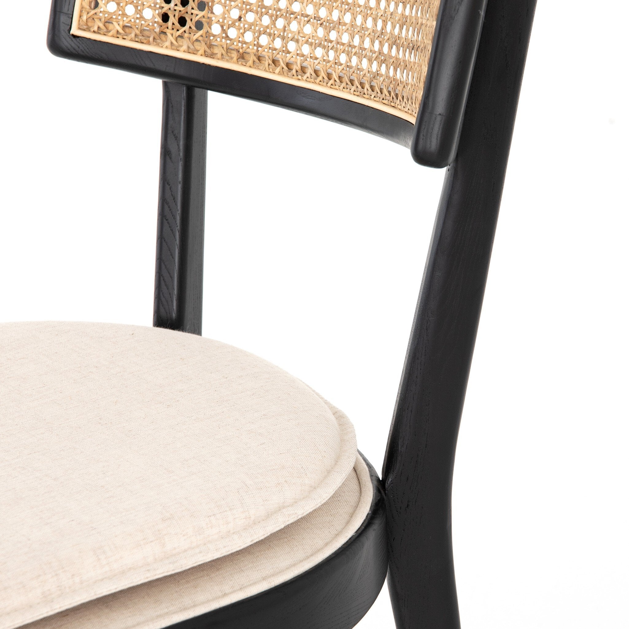 Four Hands Britt Dining Chair — Brushed Ebony-Savile Flax-Natural Cane