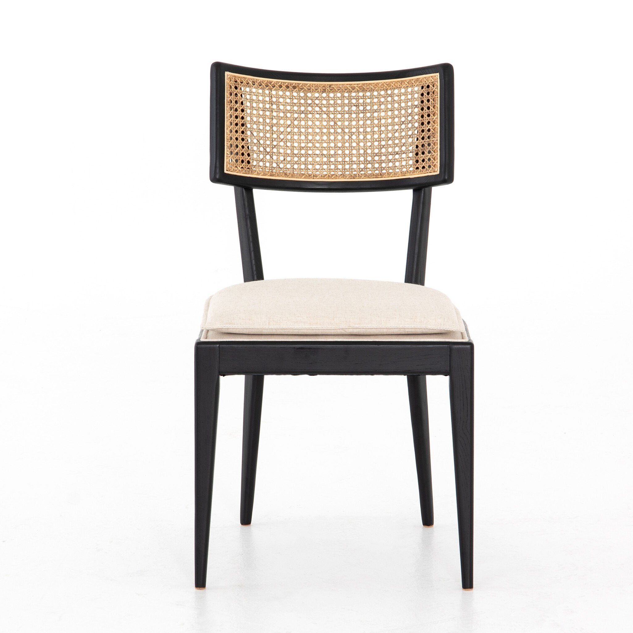 Four Hands Britt Dining Chair — Brushed Ebony-Savile Flax-Natural Cane