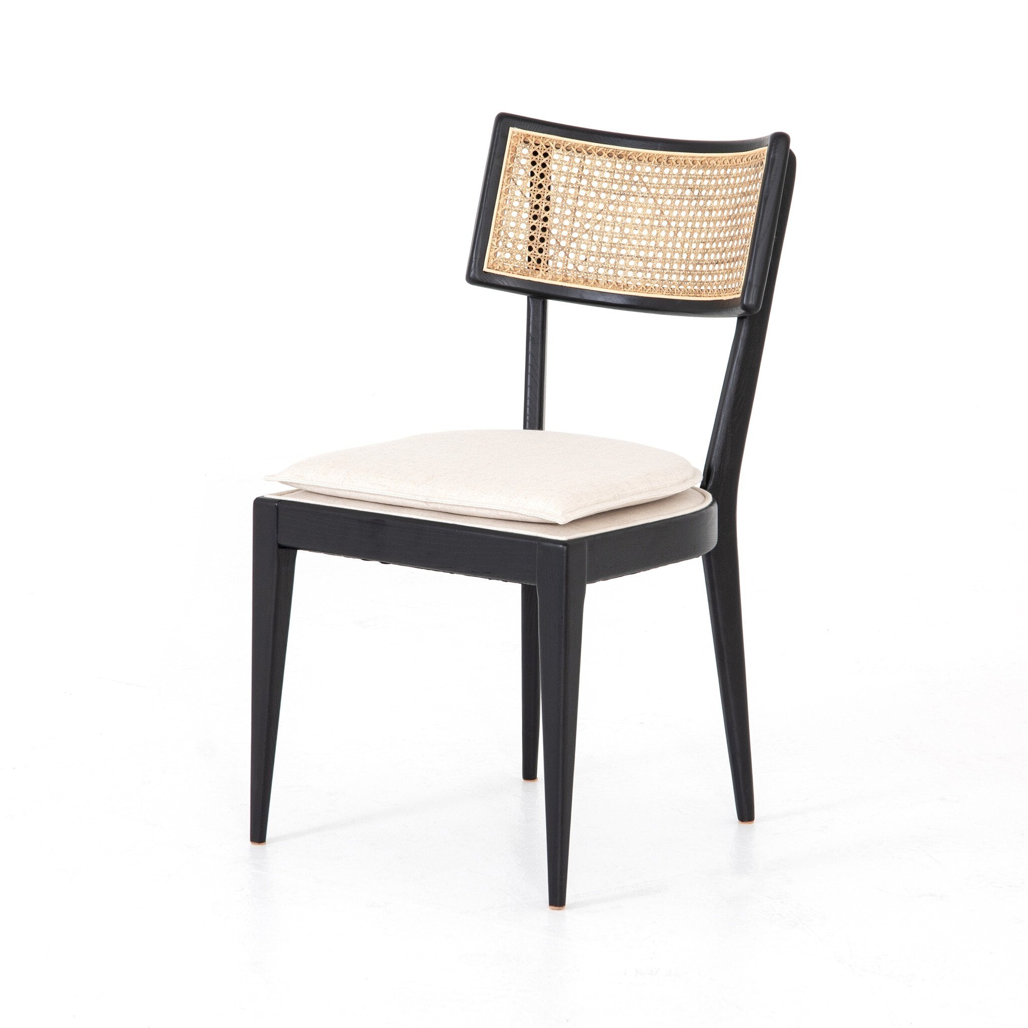 Four Hands Britt Dining Chair — Brushed Ebony-Savile Flax-Natural Cane