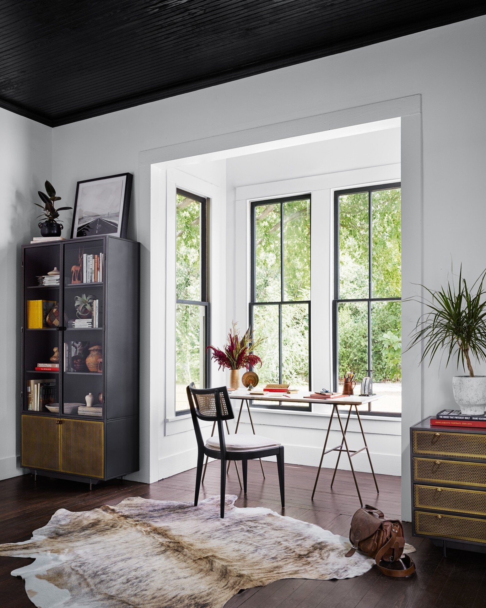Four Hands Britt Dining Chair — Brushed Ebony-Savile Flax-Natural Cane