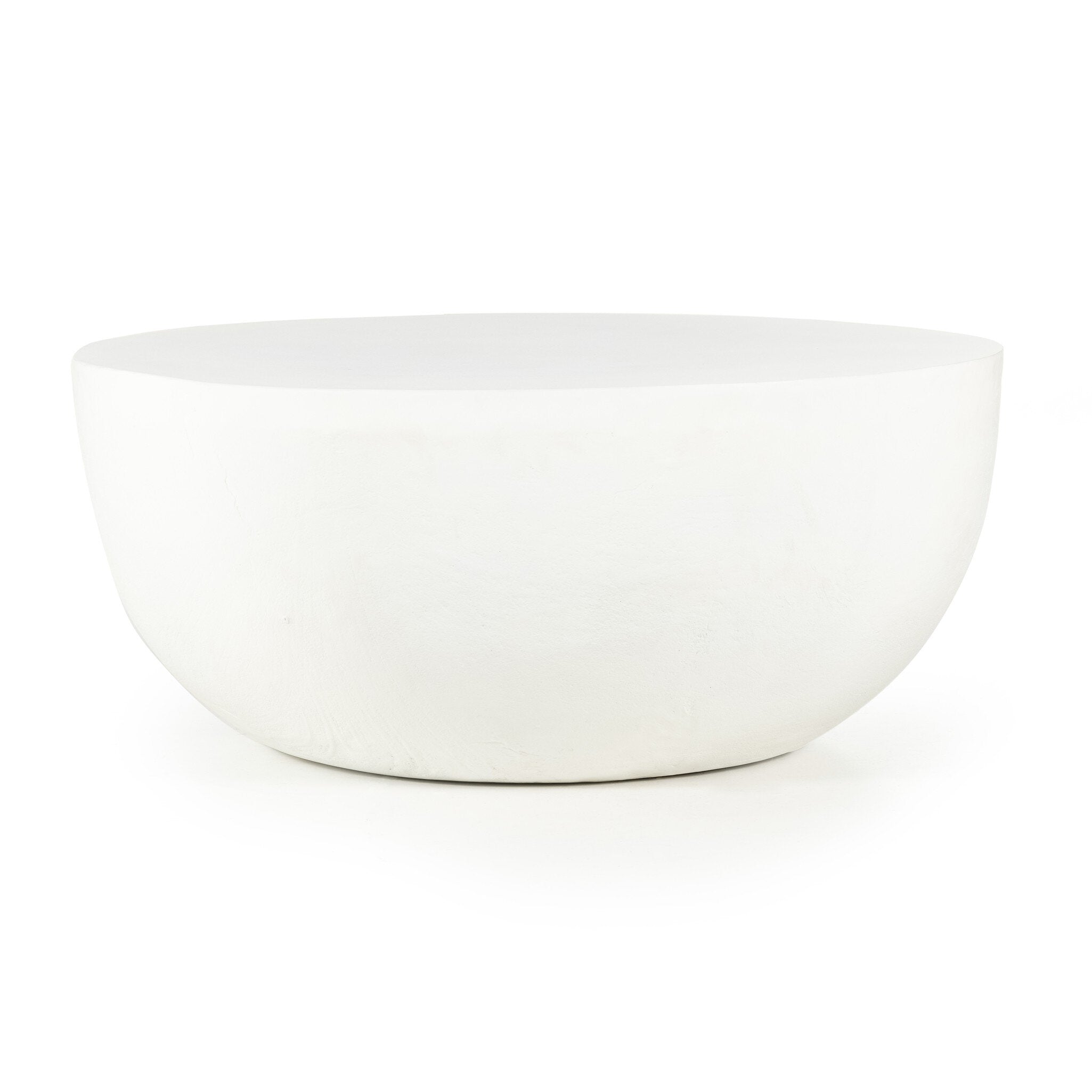 Four Hands Basil Outdoor Round Coffee Table — Matte White Cast Aluminum