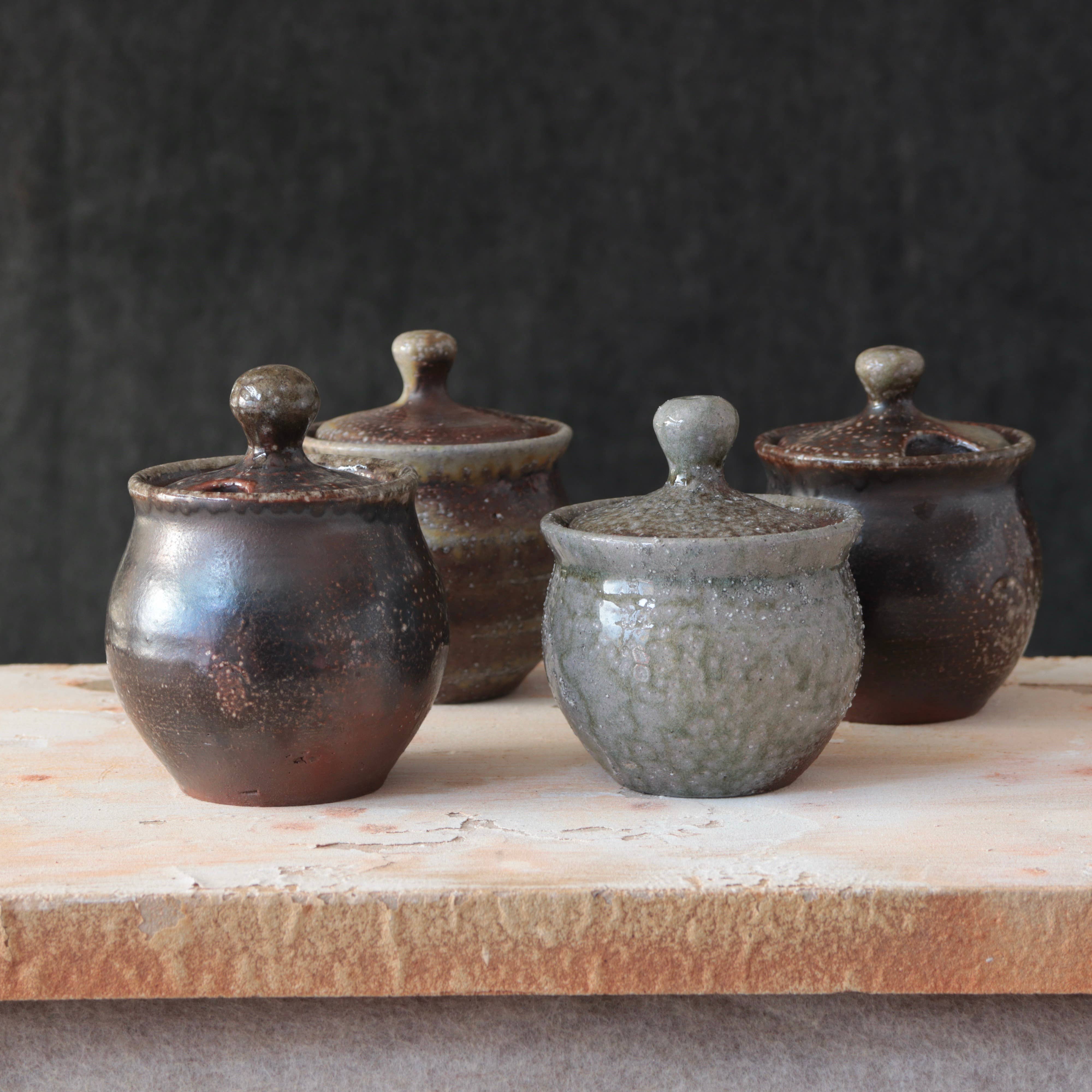 Matt Fishman Pottery Soda-Fired Sugar Jars Dark Surface Round
