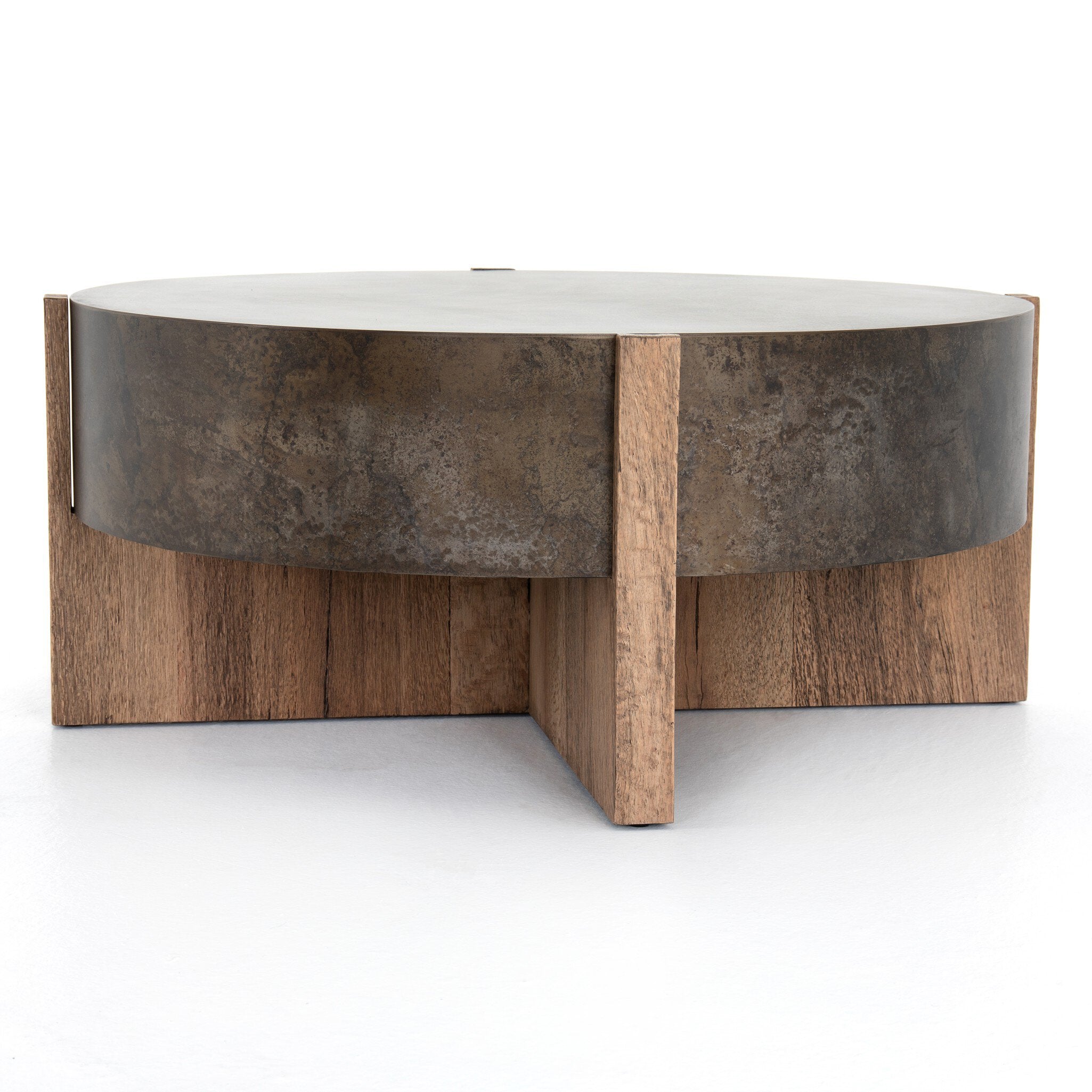 Four Hands Bingham Coffee Table — Distressed Iron-Rustic Oak Veneer