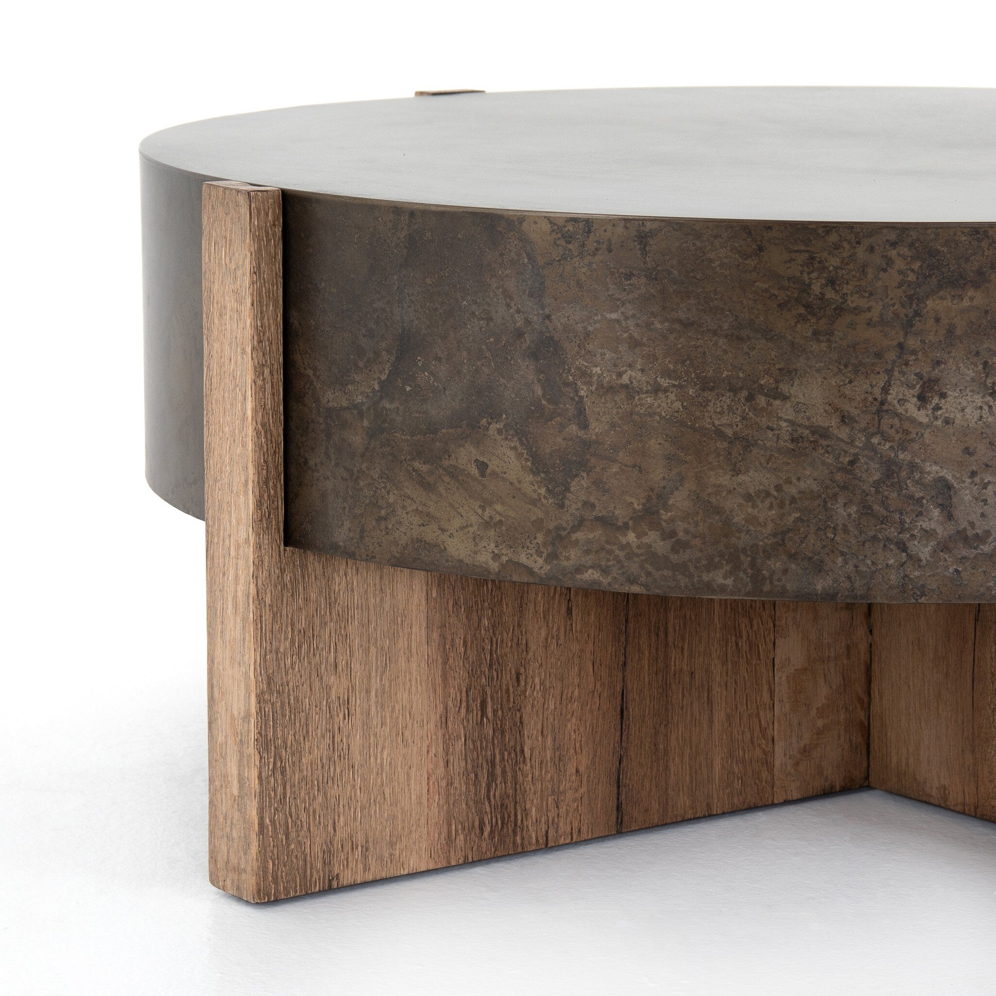 Four Hands Bingham Coffee Table — Distressed Iron-Rustic Oak Veneer