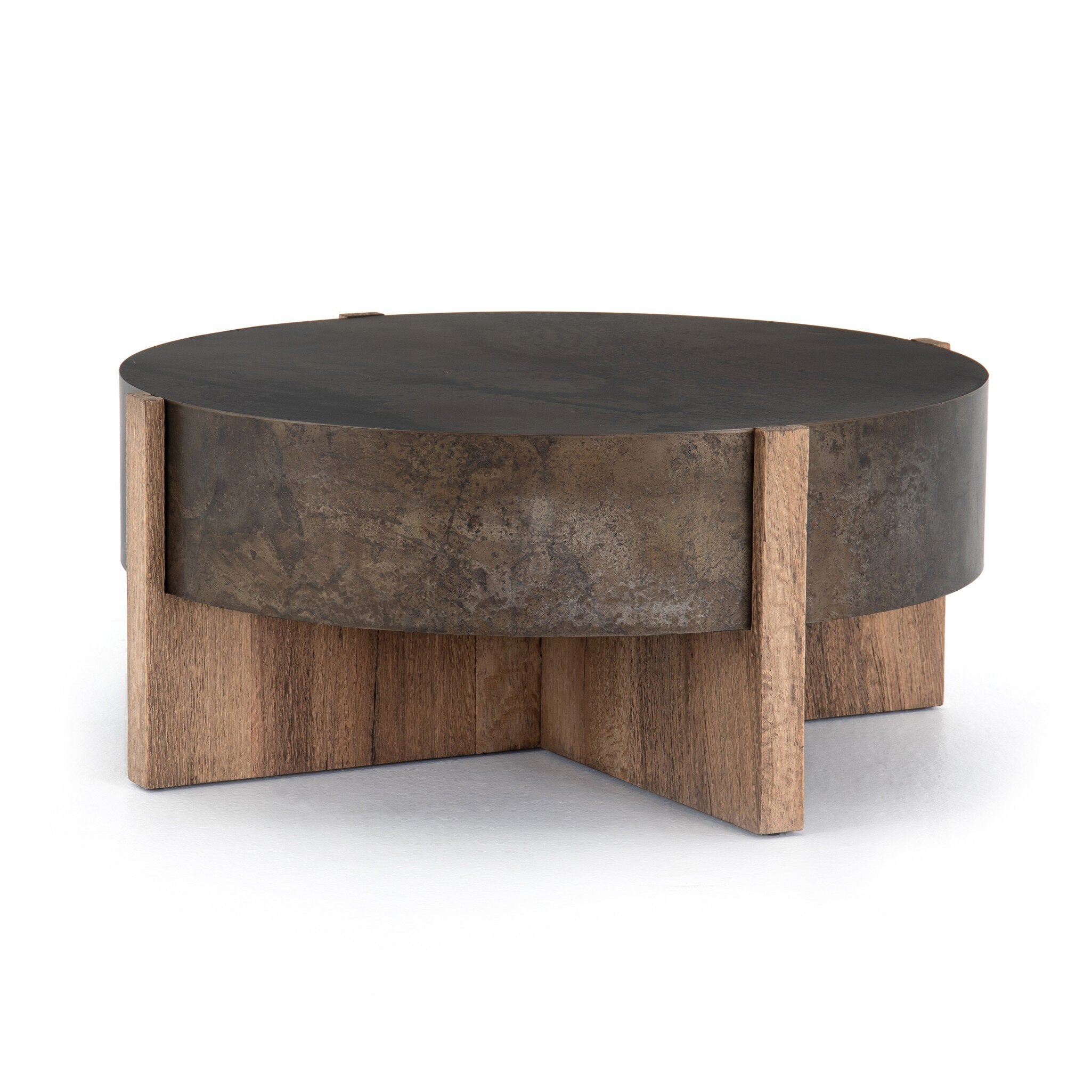 Four Hands Bingham Coffee Table — Distressed Iron-Rustic Oak Veneer