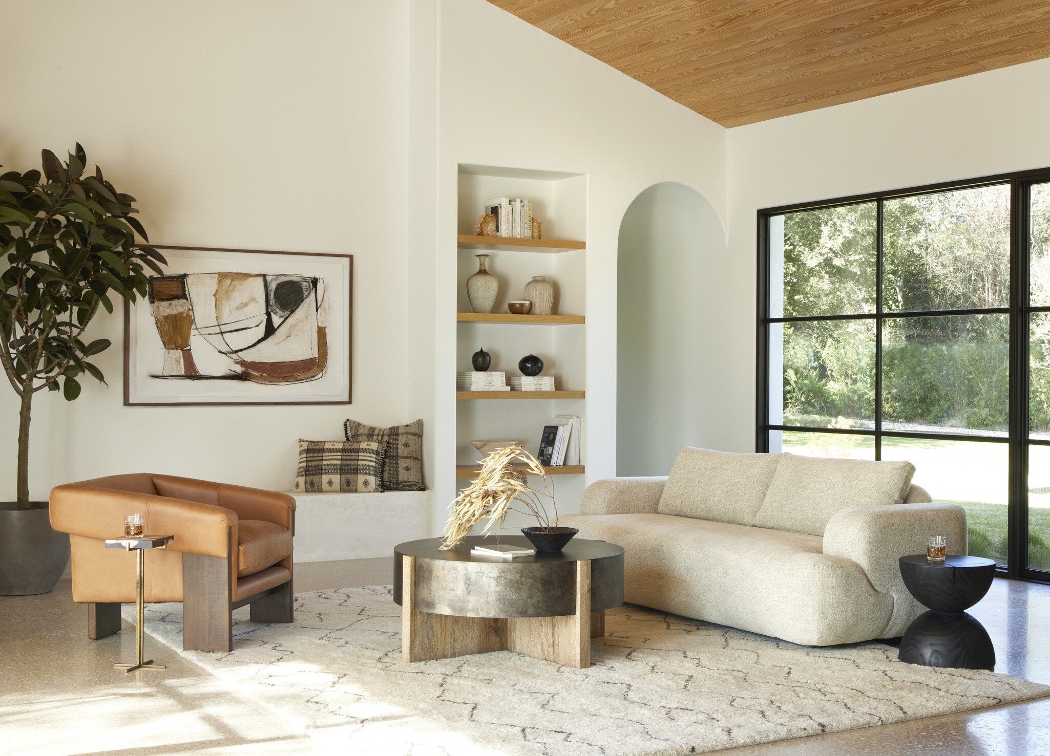 Four Hands Bingham Coffee Table — Distressed Iron-Rustic Oak Veneer