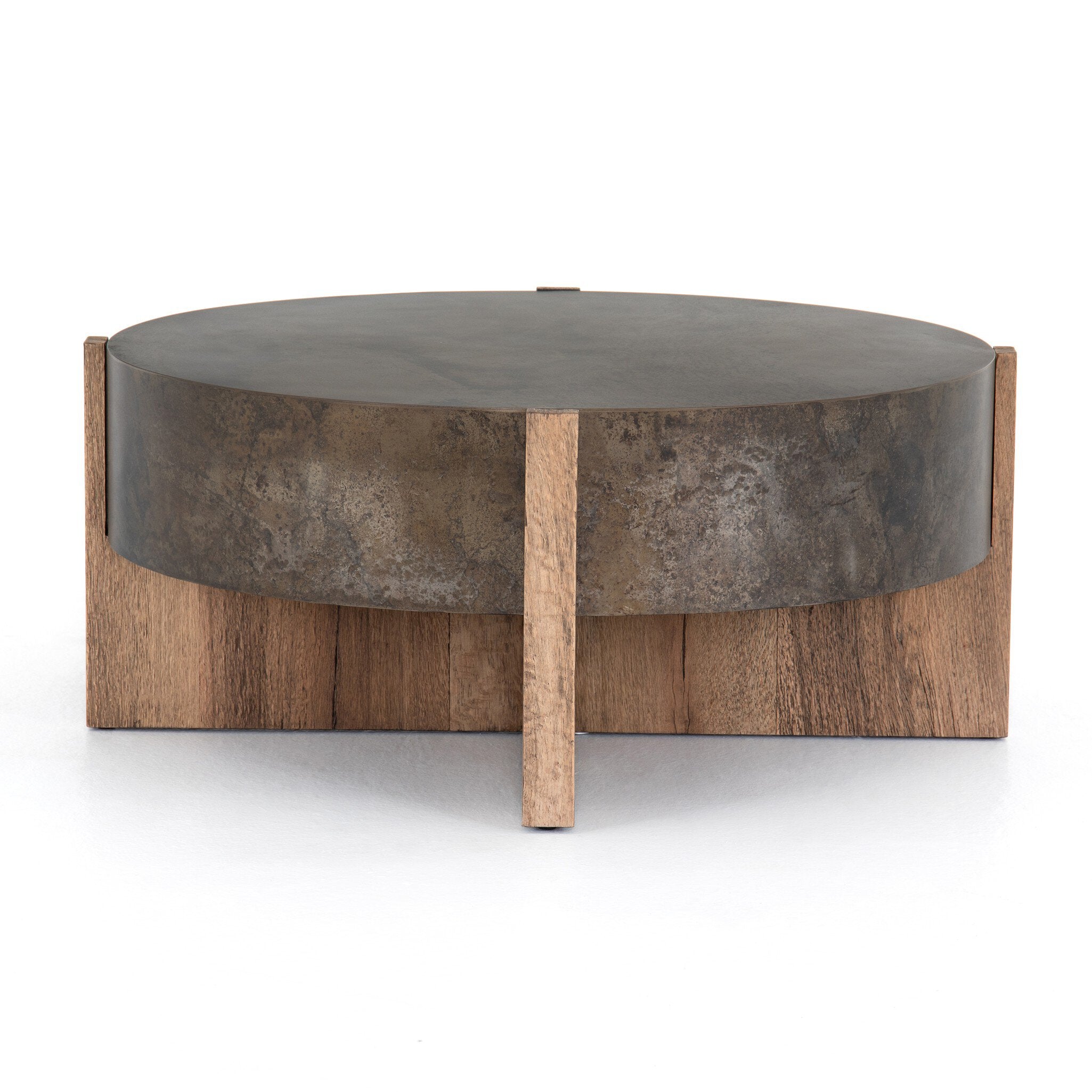 Four Hands Bingham Coffee Table — Distressed Iron-Rustic Oak Veneer