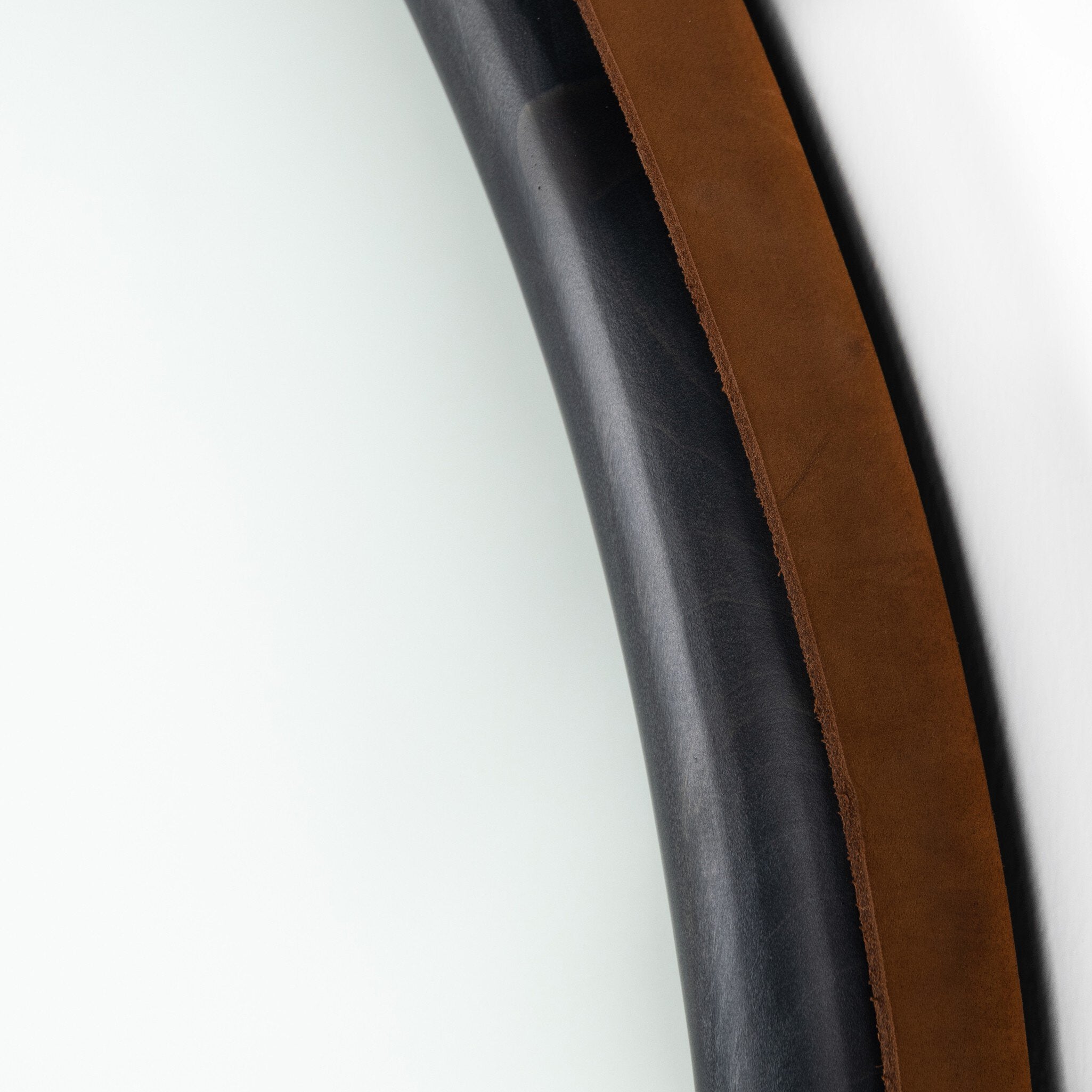 Four Hands Des Mirror — Black Wash Poplar-Toffee Leather-Black Steel
