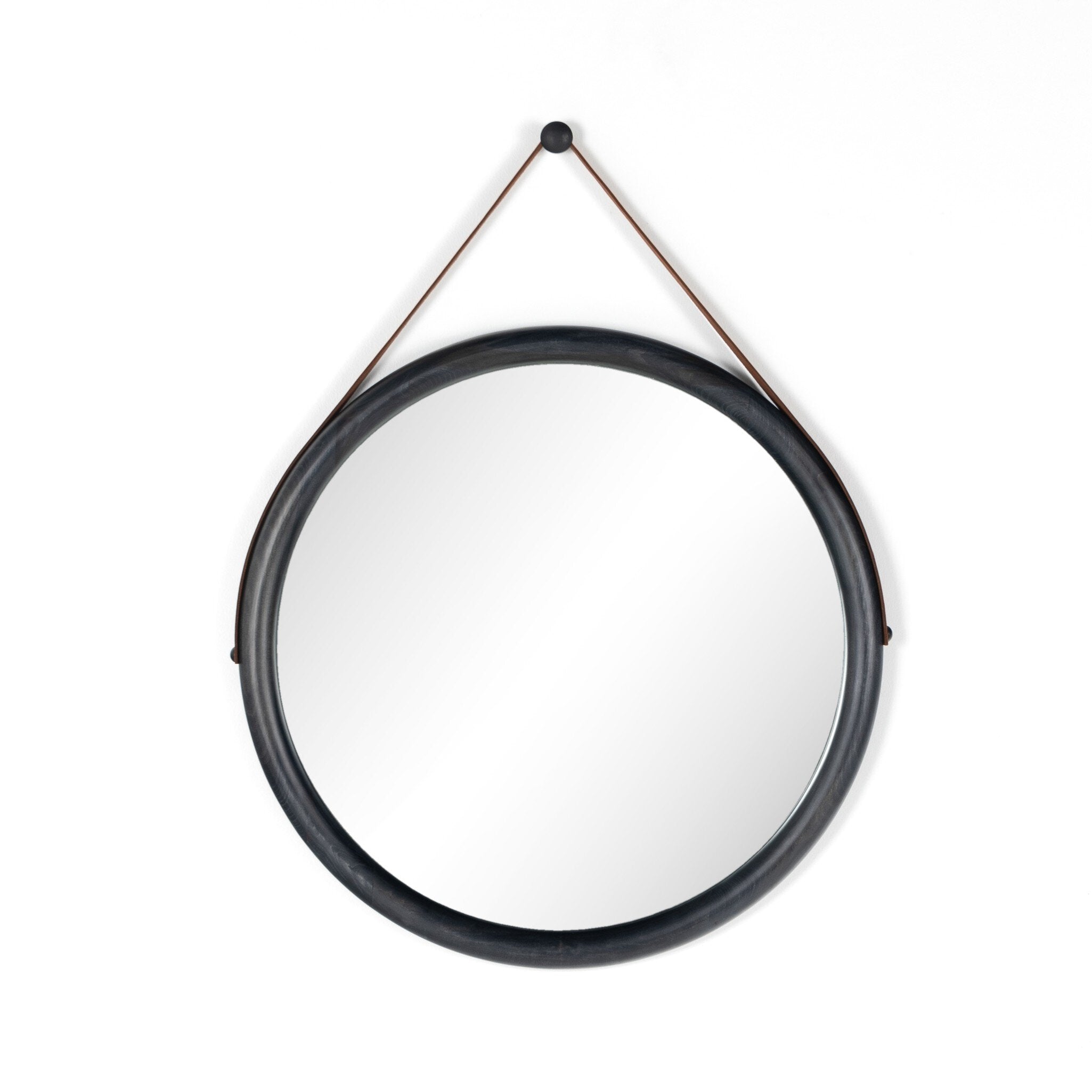 Four Hands Des Mirror — Black Wash Poplar-Toffee Leather-Black Steel