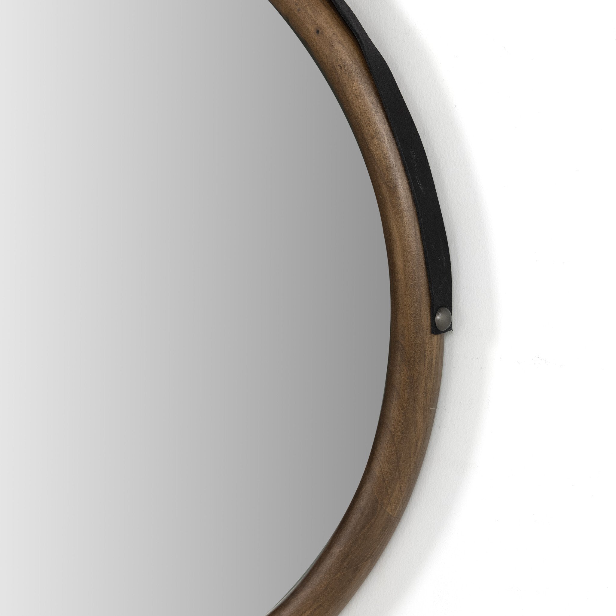Four Hands Des Mirror — Auburn Poplar-Black Leather-Natural Iron