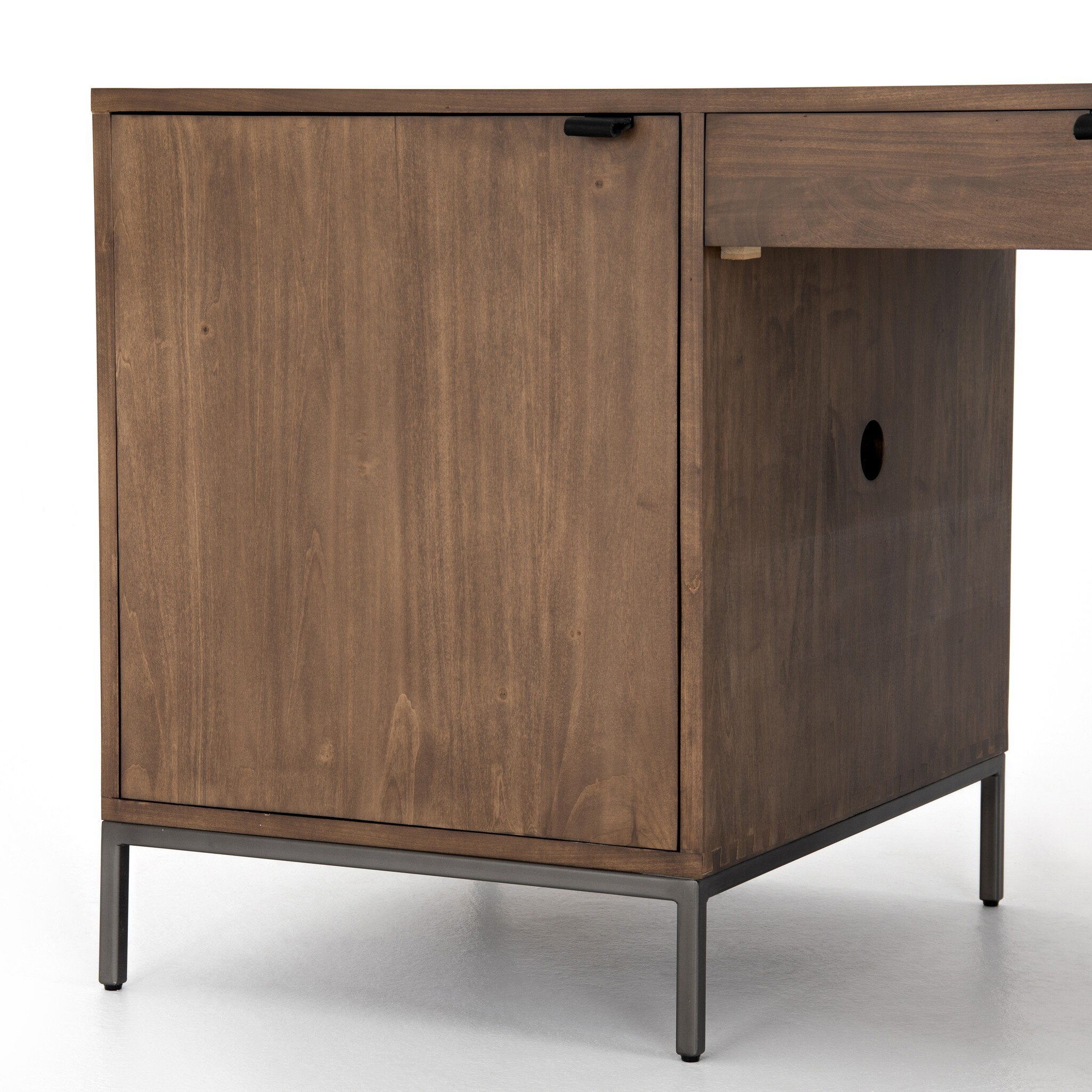 Four Hands Trey Executive Desk — Auburn Poplar-Natural Iron-Black Leather