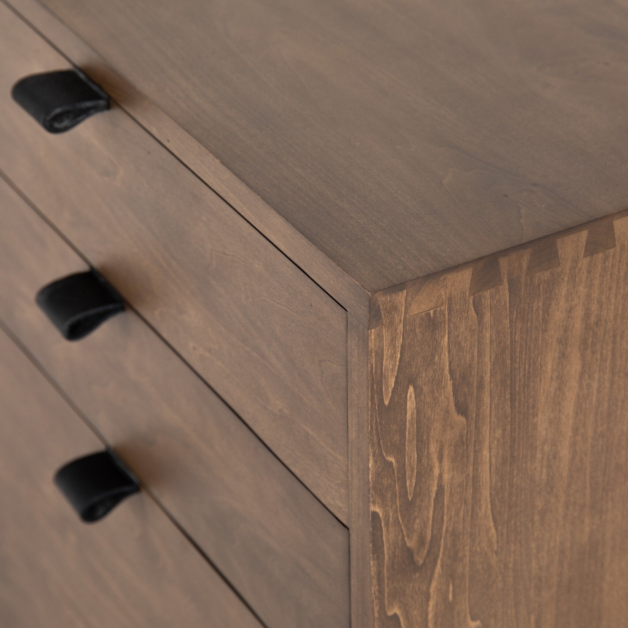 Four Hands Trey Executive Desk — Auburn Poplar-Natural Iron-Black Leather