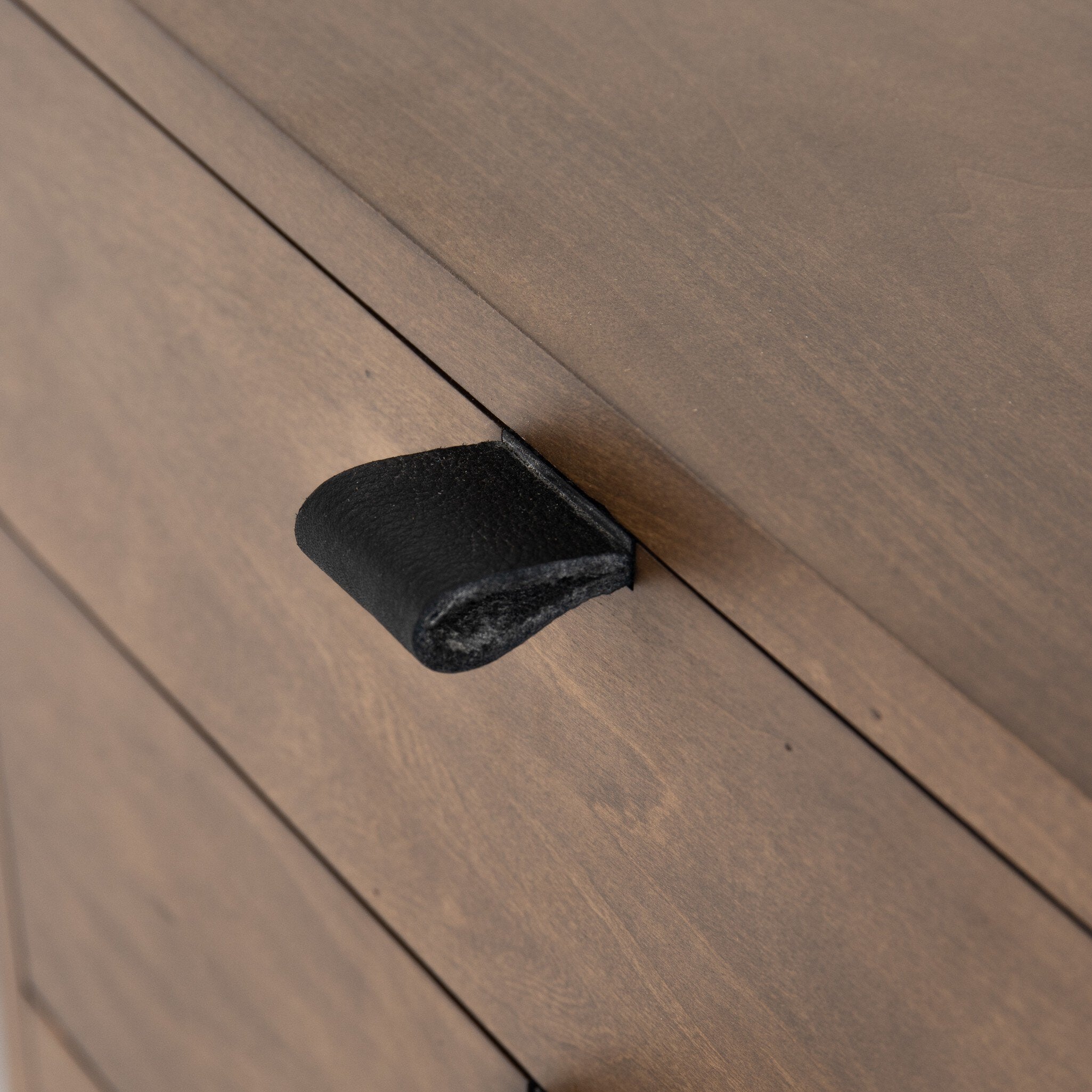 Four Hands Trey Executive Desk — Auburn Poplar-Natural Iron-Black Leather