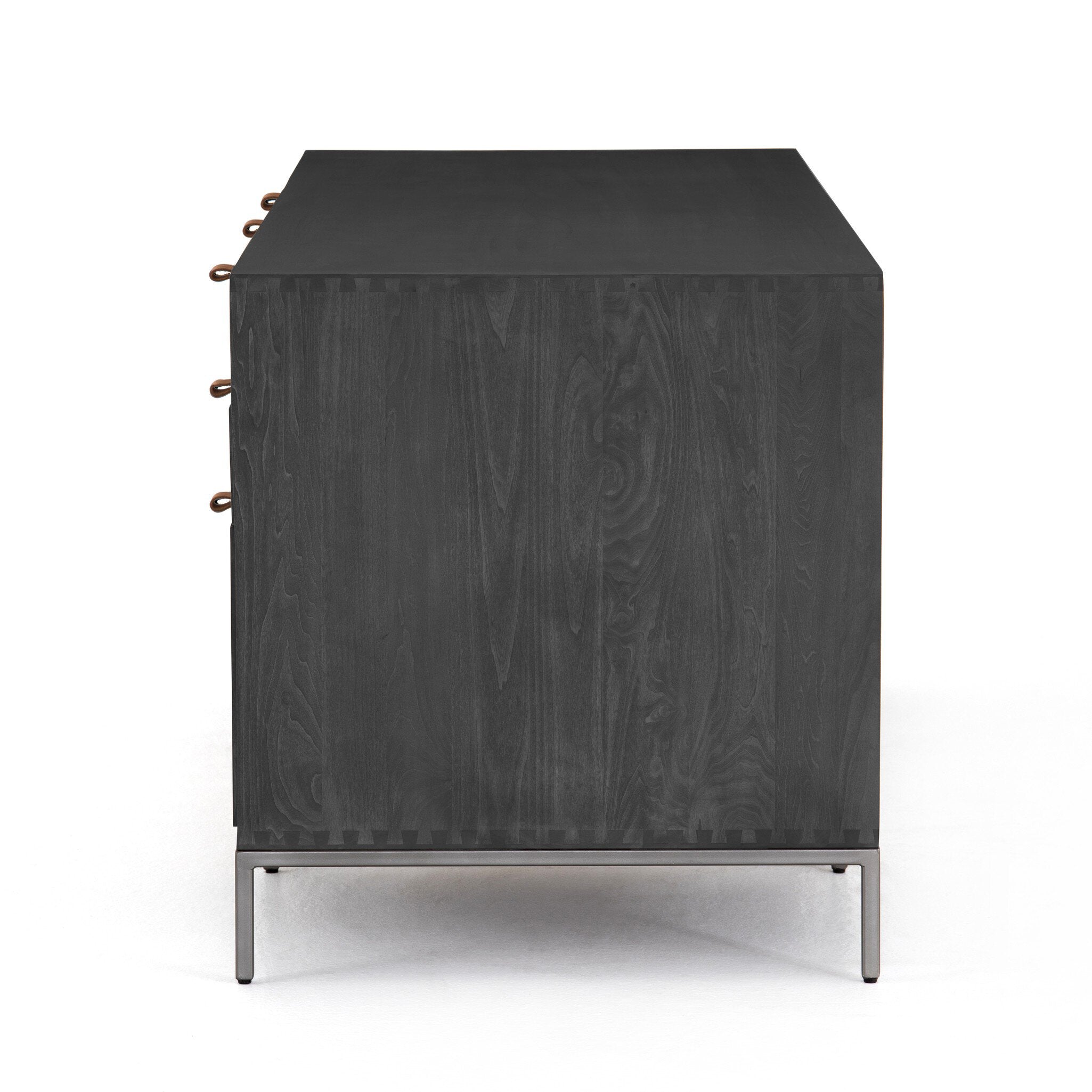 Four Hands Trey Executive Desk — Black Wash Poplar-Natural Iron-Toffee Leather