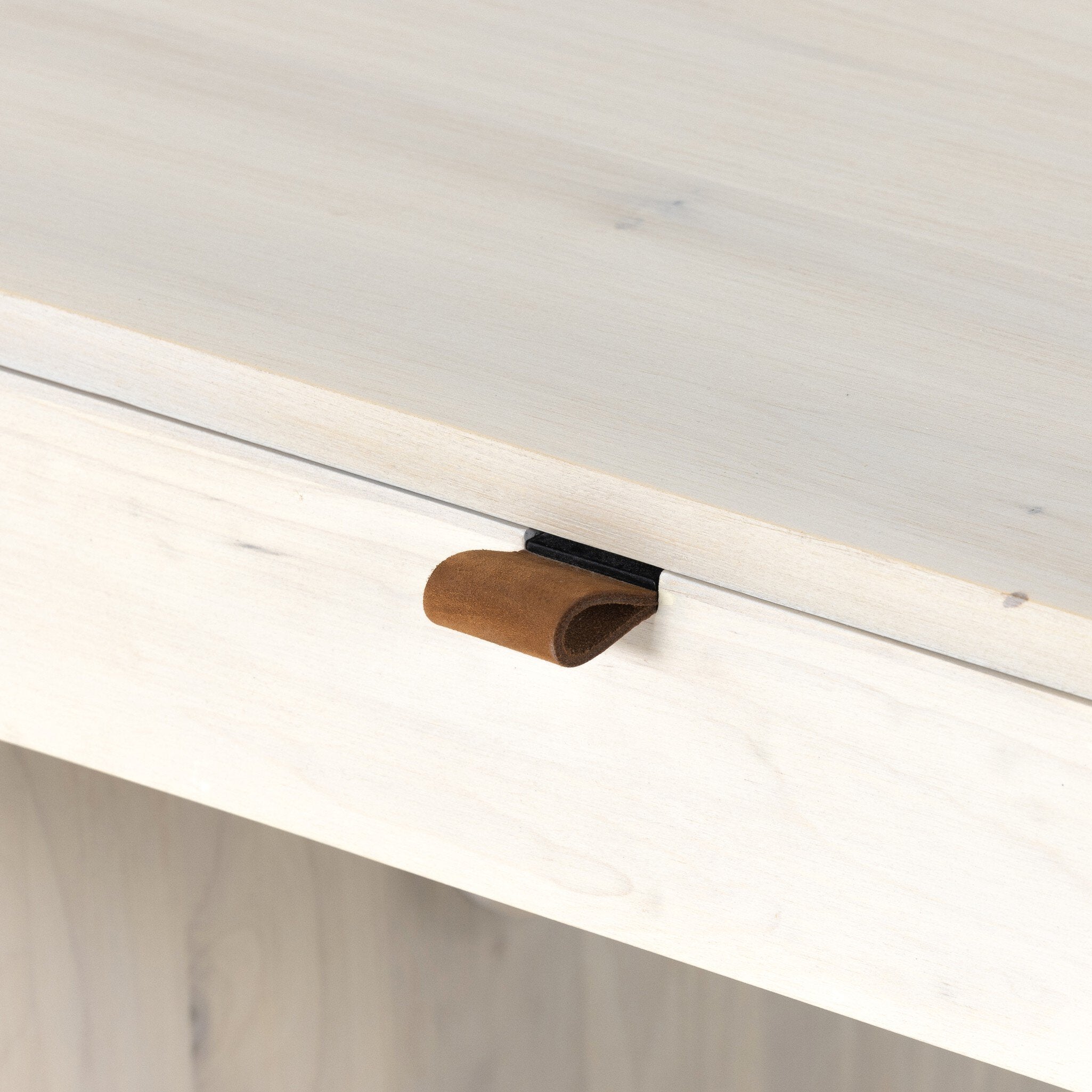 Four Hands Trey Executive Desk — Dove Poplar-Natural Iron-Toffee Leather