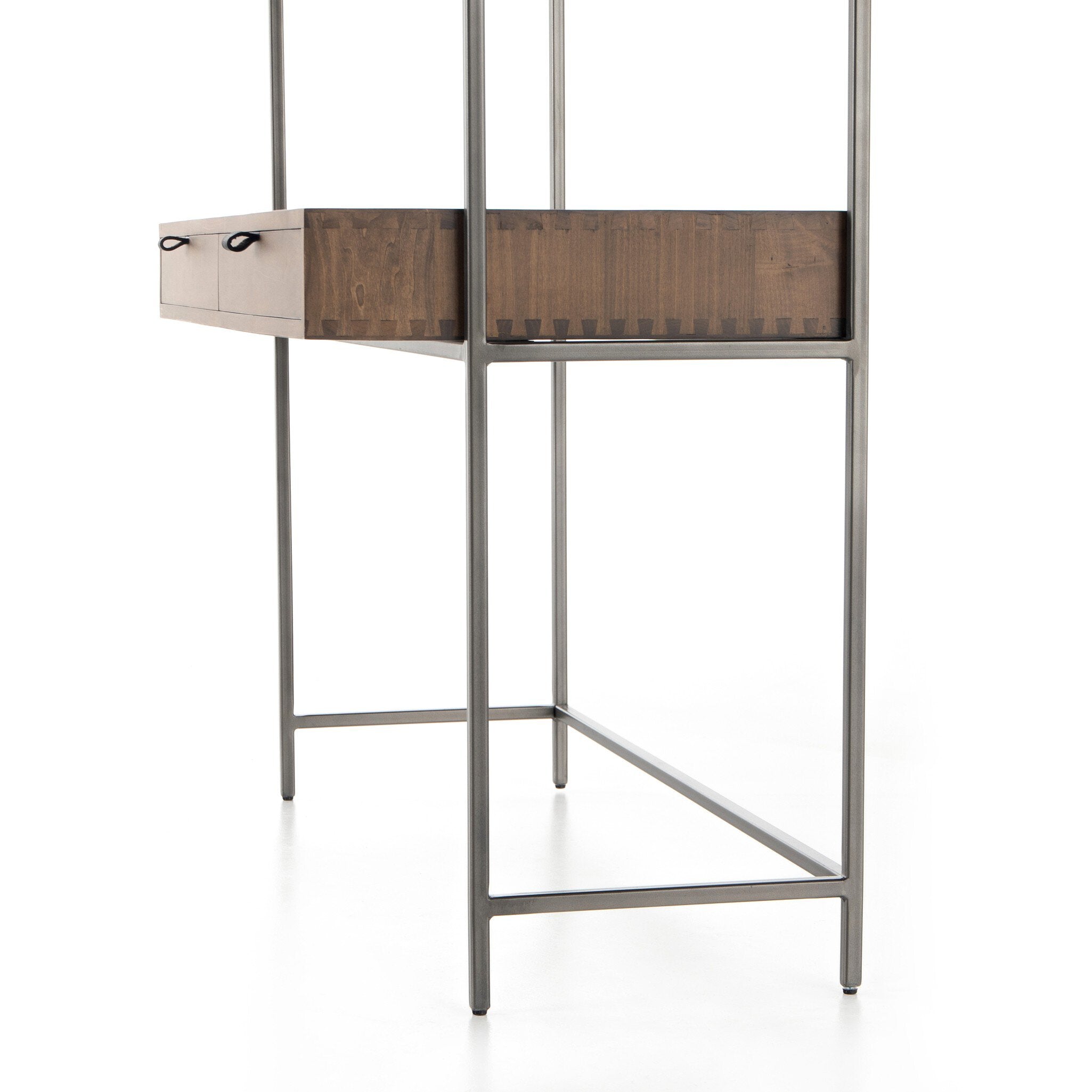 Four Hands Trey Modular Wall Desk — Auburn Poplar-Natural Iron-Black Leather