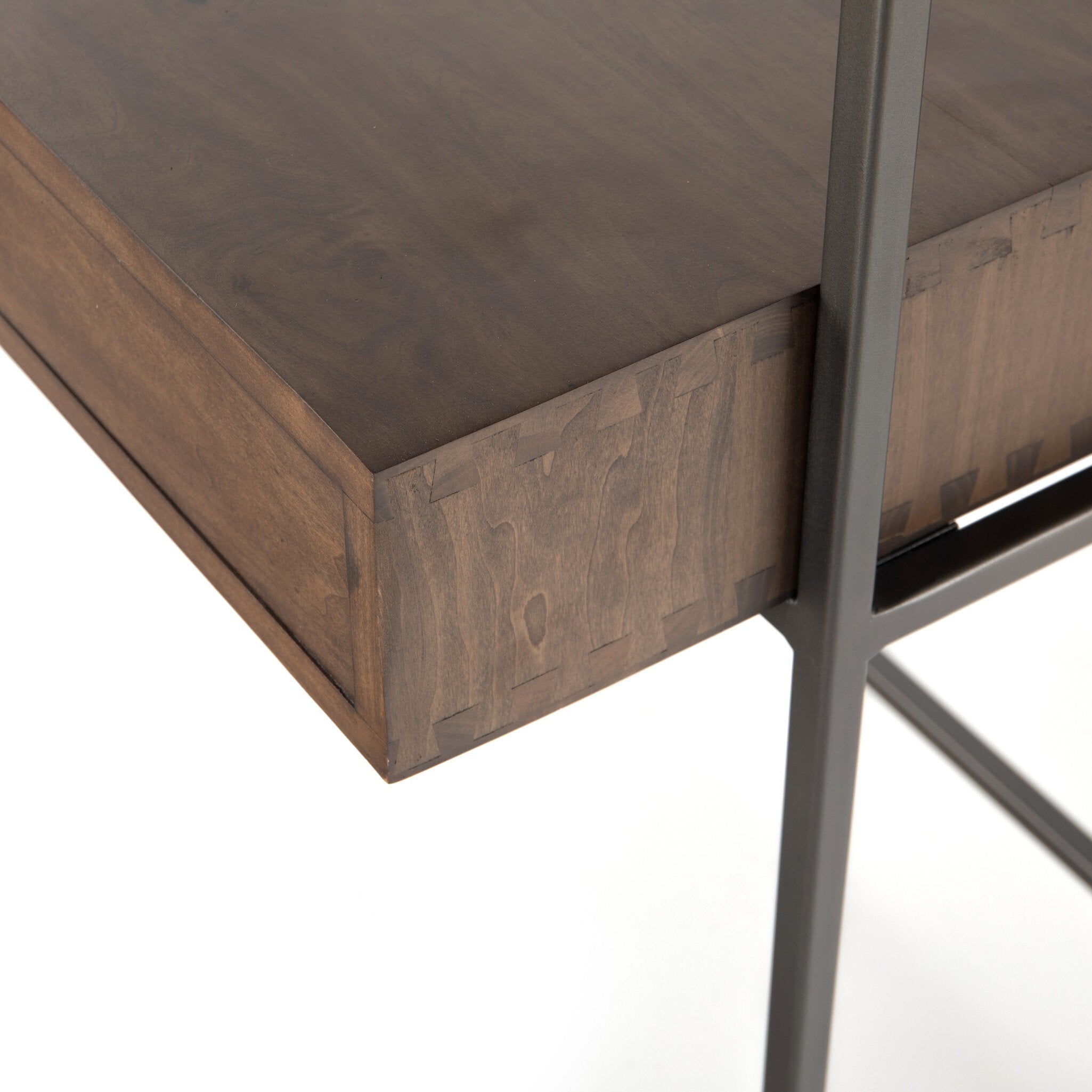 Four Hands Trey Modular Wall Desk — Auburn Poplar-Natural Iron-Black Leather