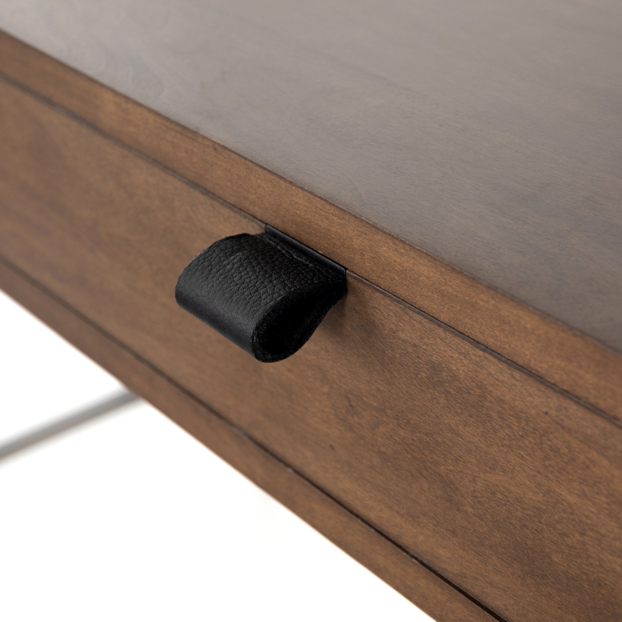 Four Hands Trey Modular Wall Desk — Auburn Poplar-Natural Iron-Black Leather