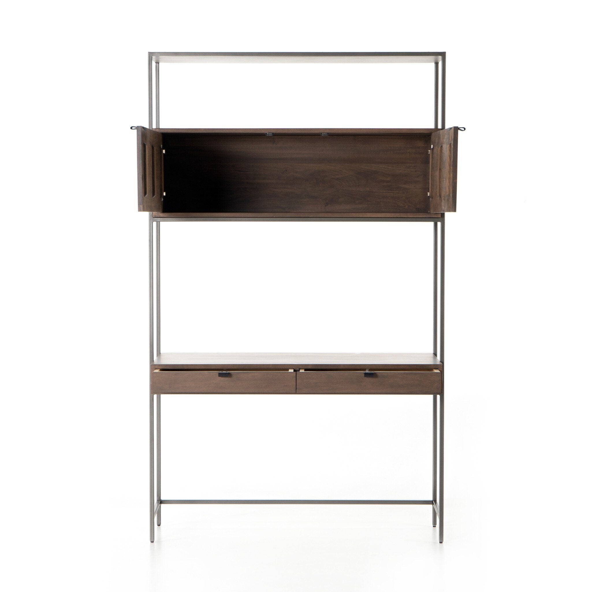 Four Hands Trey Modular Wall Desk — Auburn Poplar-Natural Iron-Black Leather