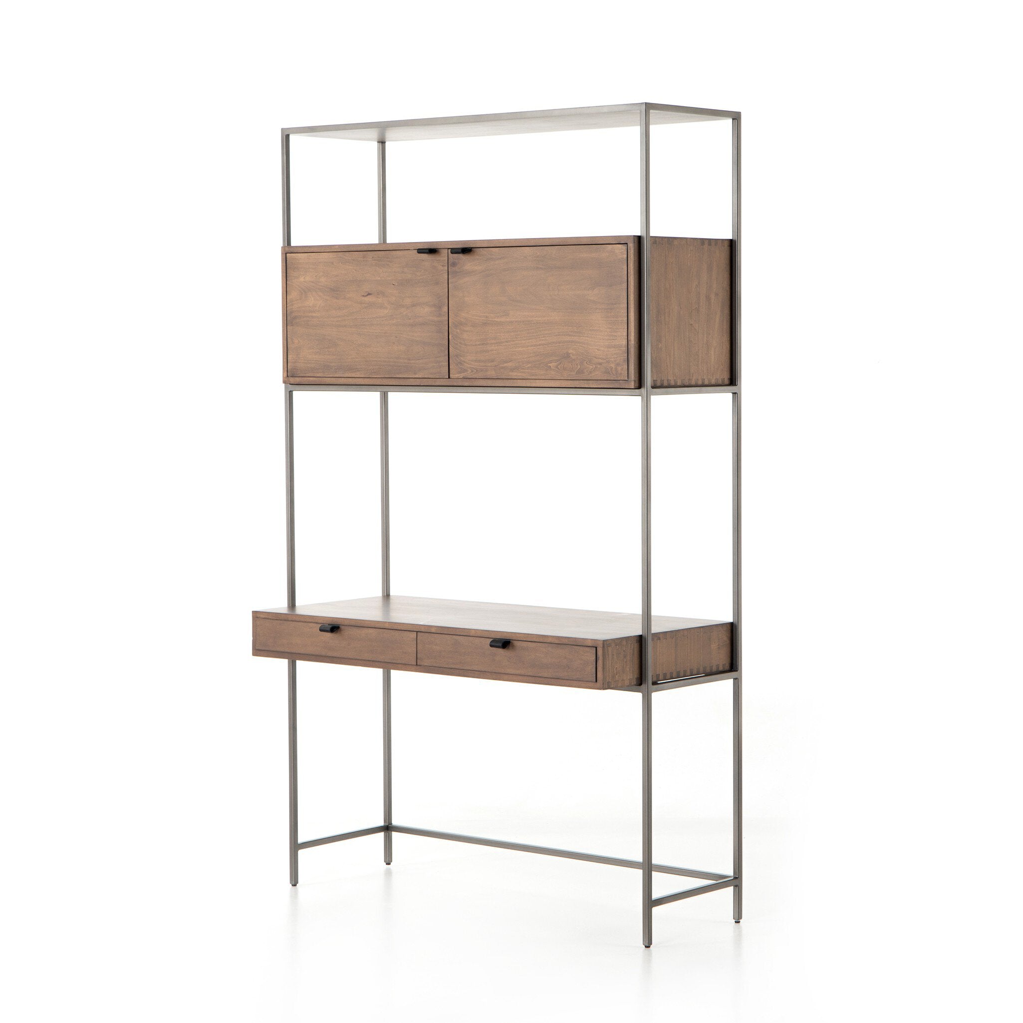 Four Hands Trey Modular Wall Desk — Auburn Poplar-Natural Iron-Black Leather