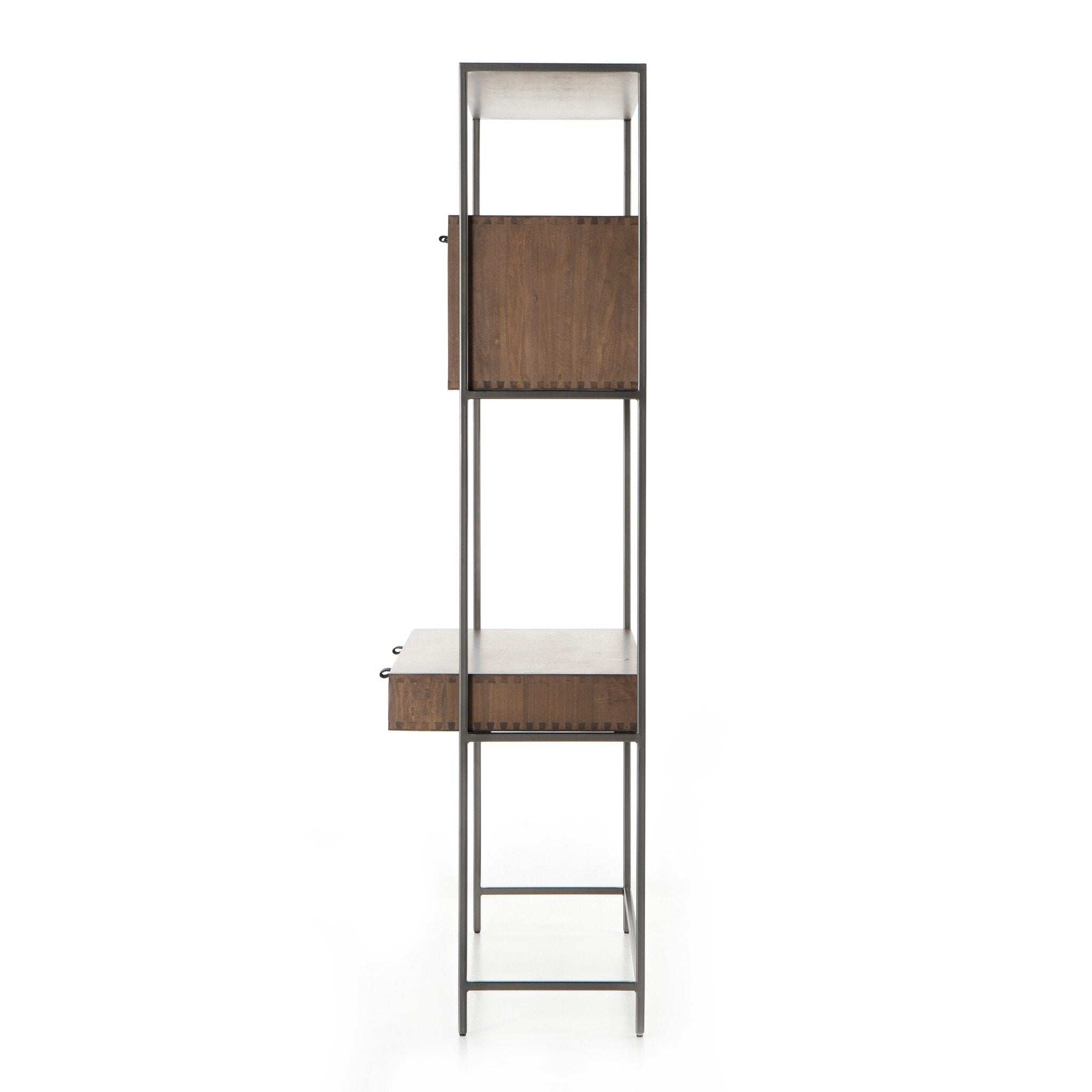 Four Hands Trey Modular Wall Desk — Auburn Poplar-Natural Iron-Black Leather