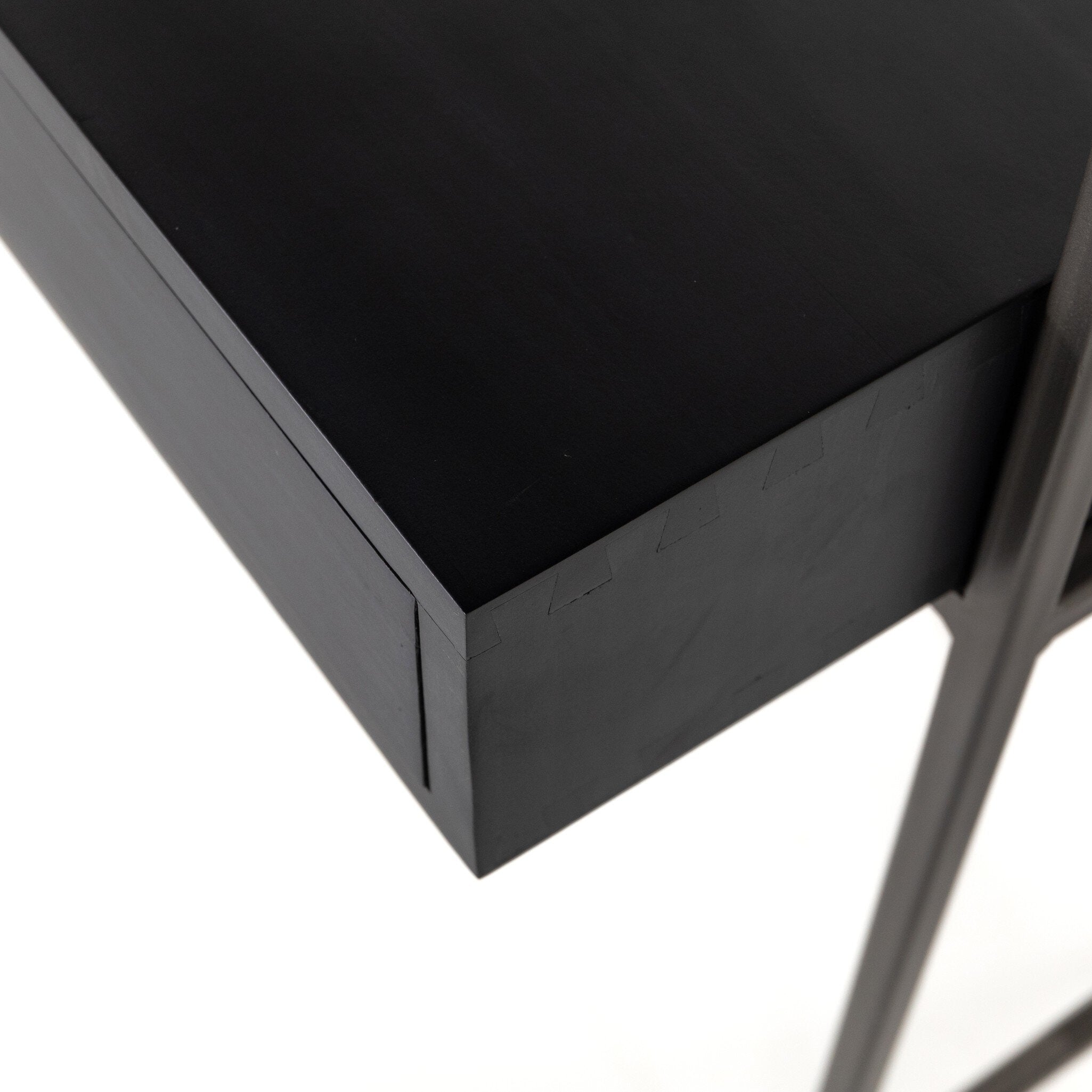 Four Hands Trey Modular Wall Desk — Black Wash Poplar-Natural Iron-Toffee Leather