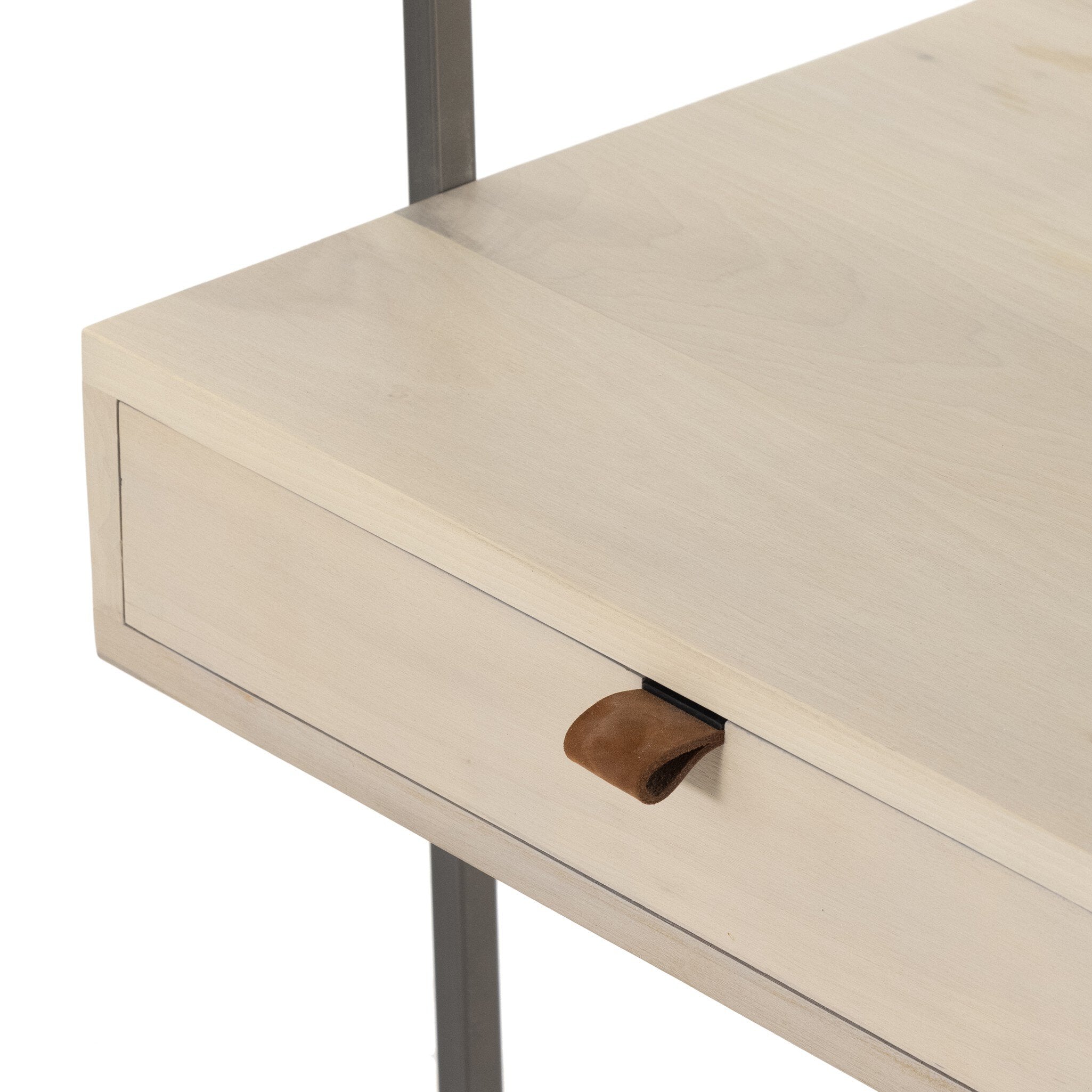 Four Hands Trey Modular Wall Desk — Dove Poplar-Natural Iron-Toffee Leather