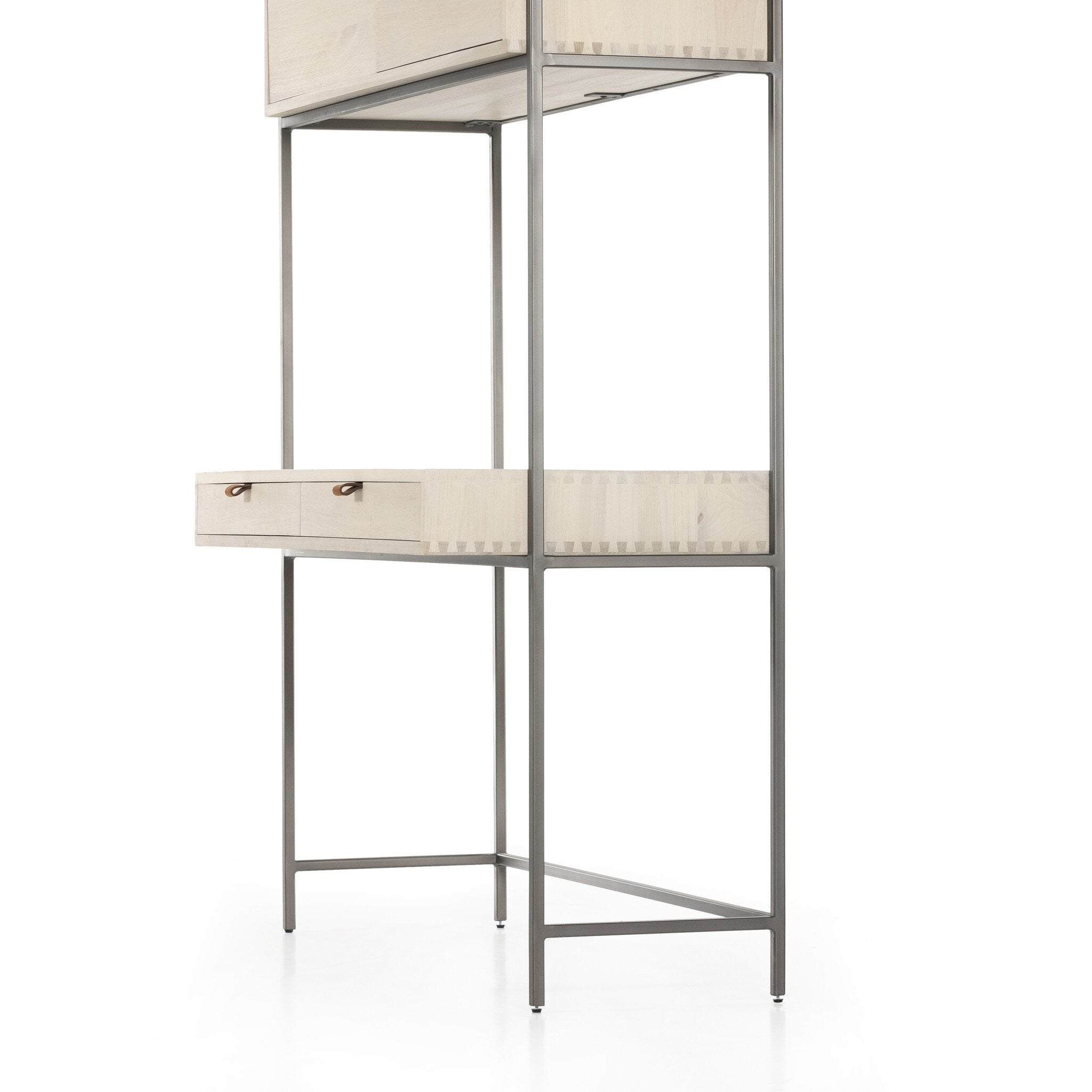 Four Hands Trey Modular Wall Desk — Dove Poplar-Natural Iron-Toffee Leather
