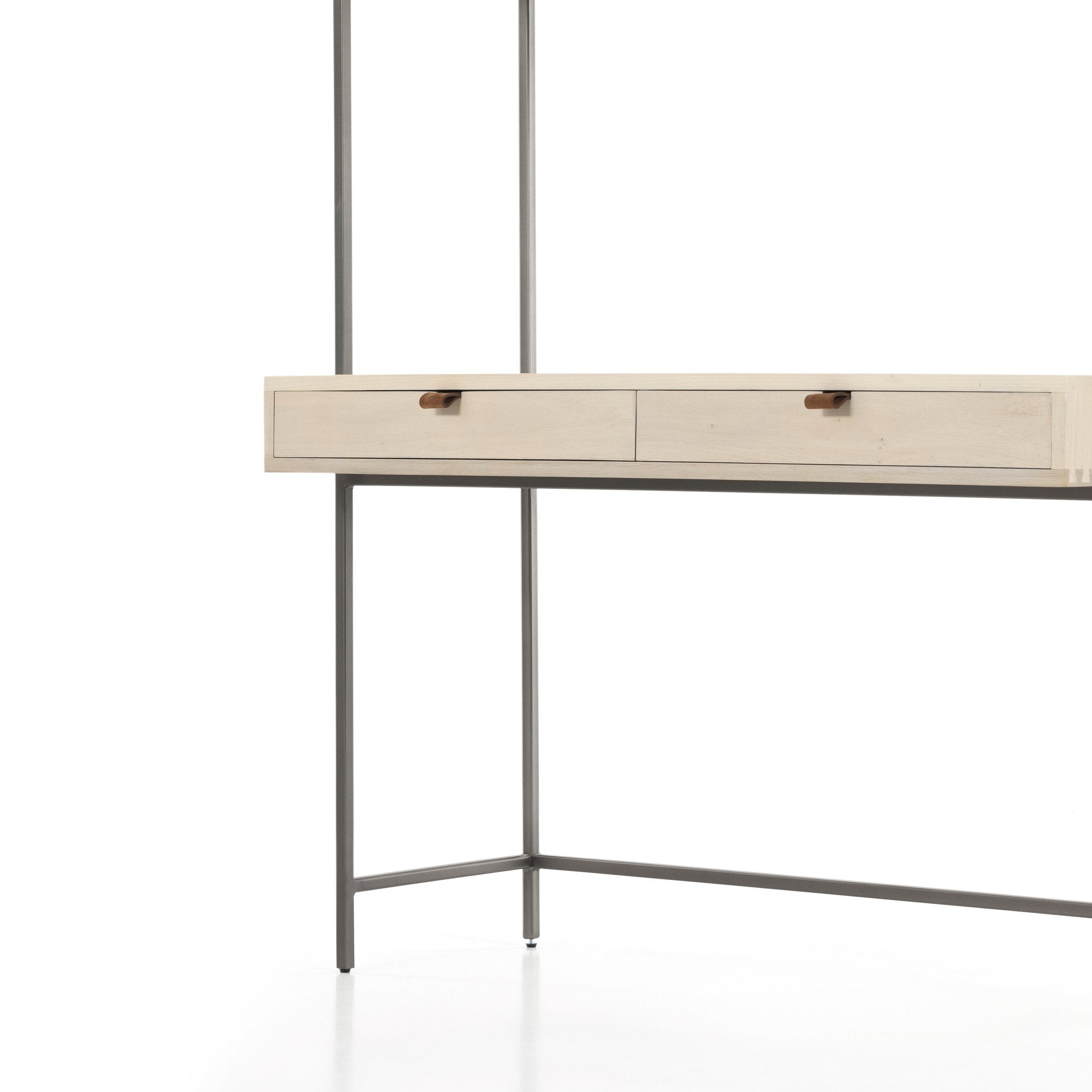 Four Hands Trey Modular Wall Desk — Dove Poplar-Natural Iron-Toffee Leather