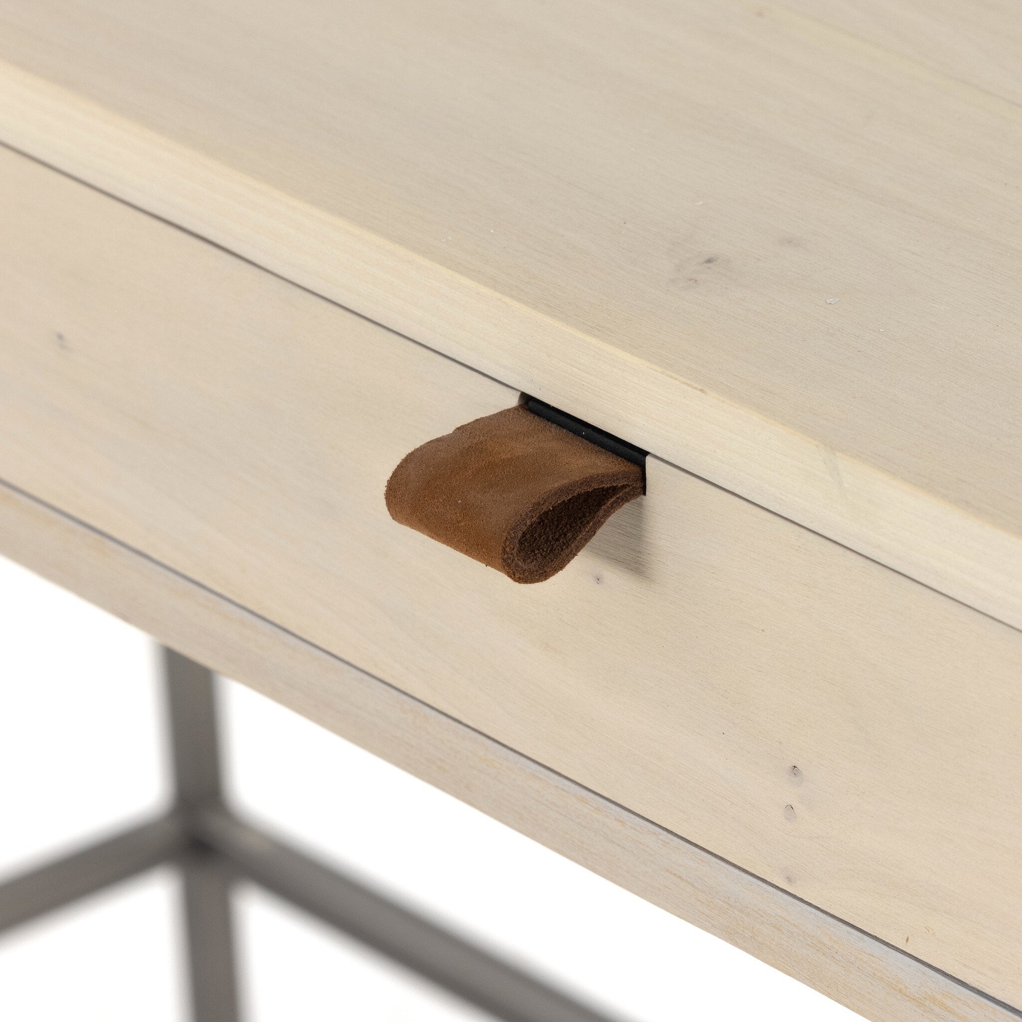 Four Hands Trey Modular Wall Desk — Dove Poplar-Natural Iron-Toffee Leather