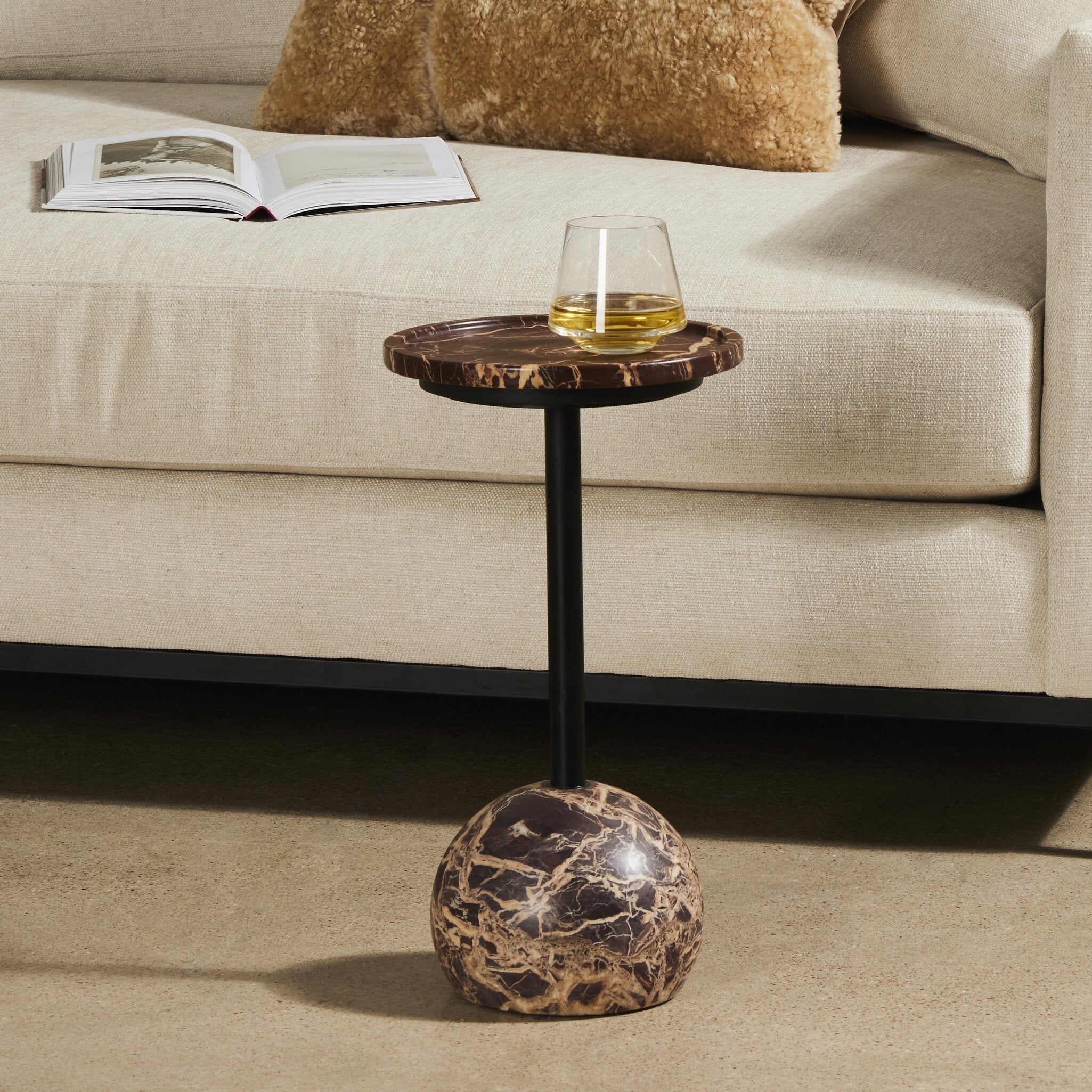 Four Hands Viola Accent Table — Merlot Marble-Dark Kettle Black