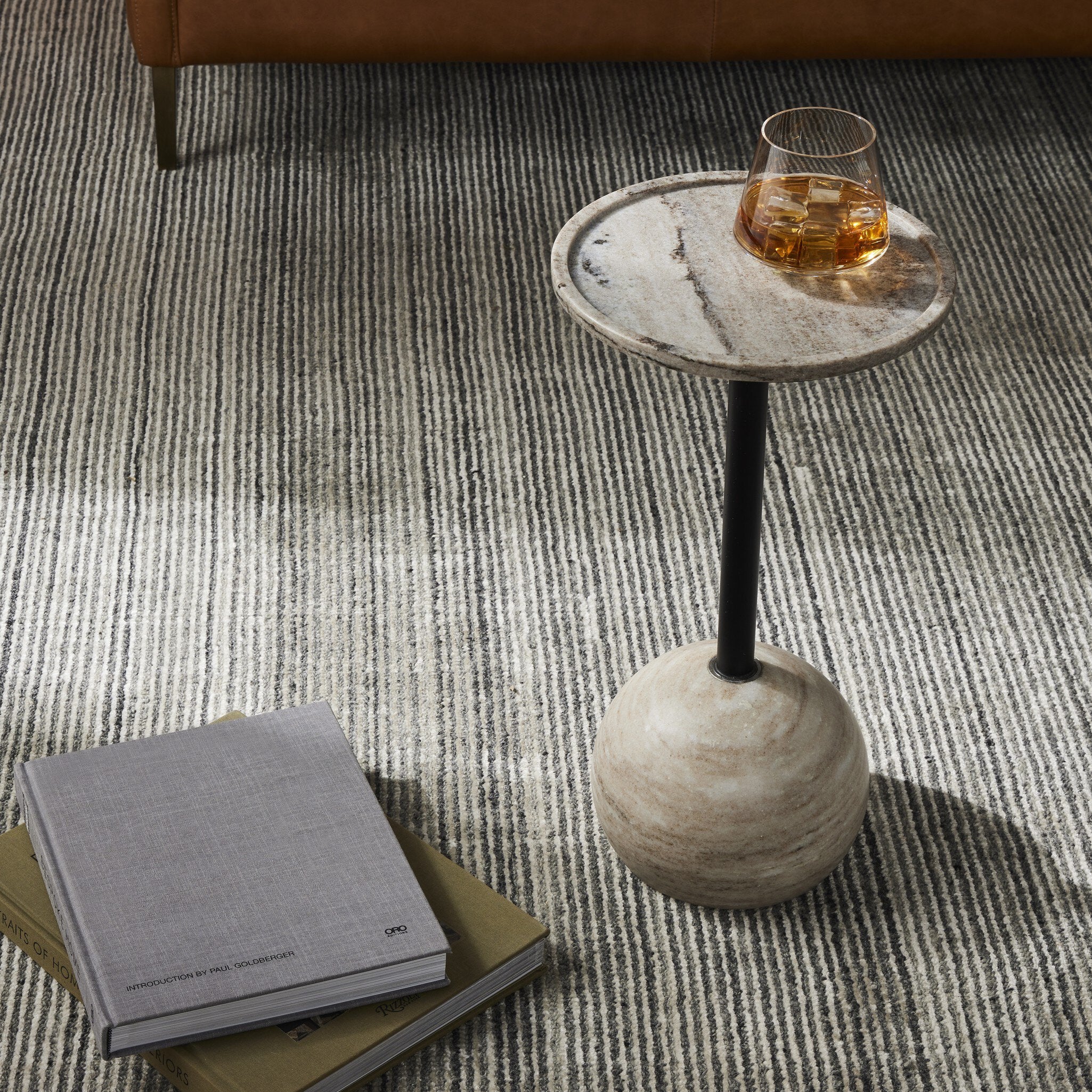 Four Hands Viola Accent Table — Polished White Marble-Dark Kettle Black