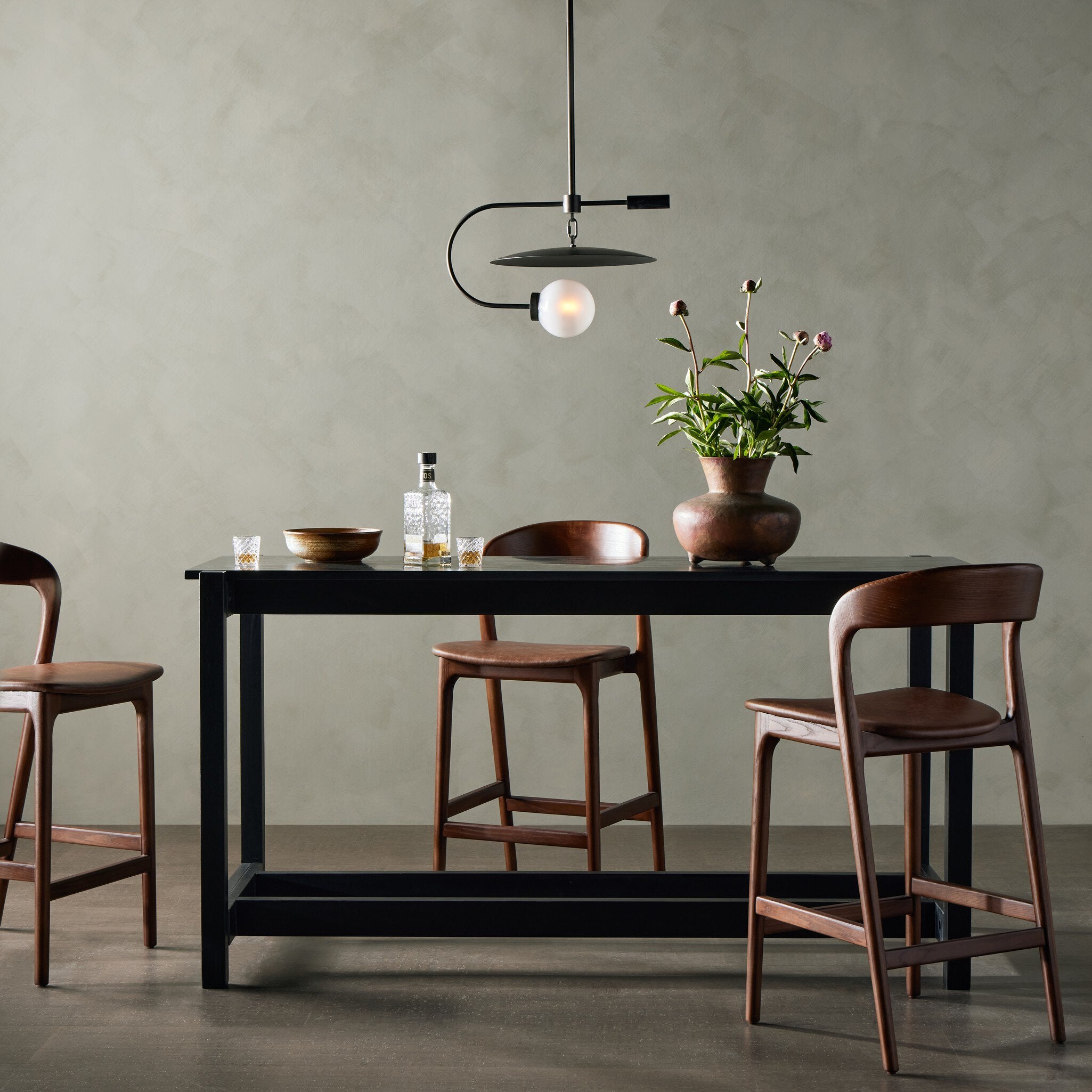 Four Hands Scout Bar + Counter Table — Worn Black Mango-Black Marble-Counter