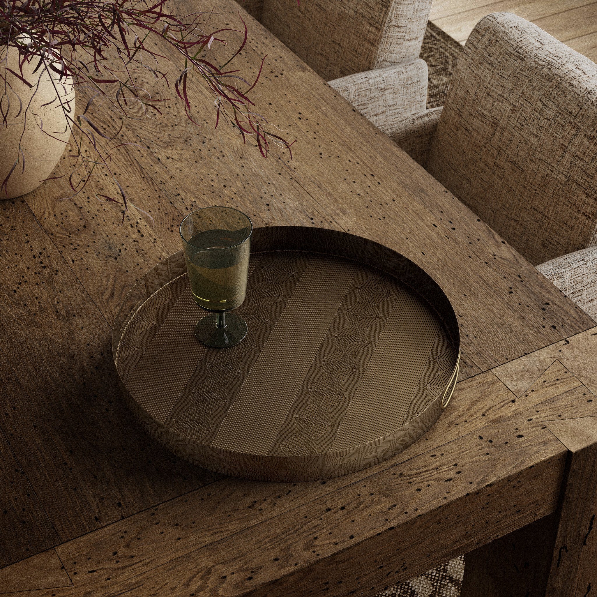 Four Hands Etched Tray — Etched Brass