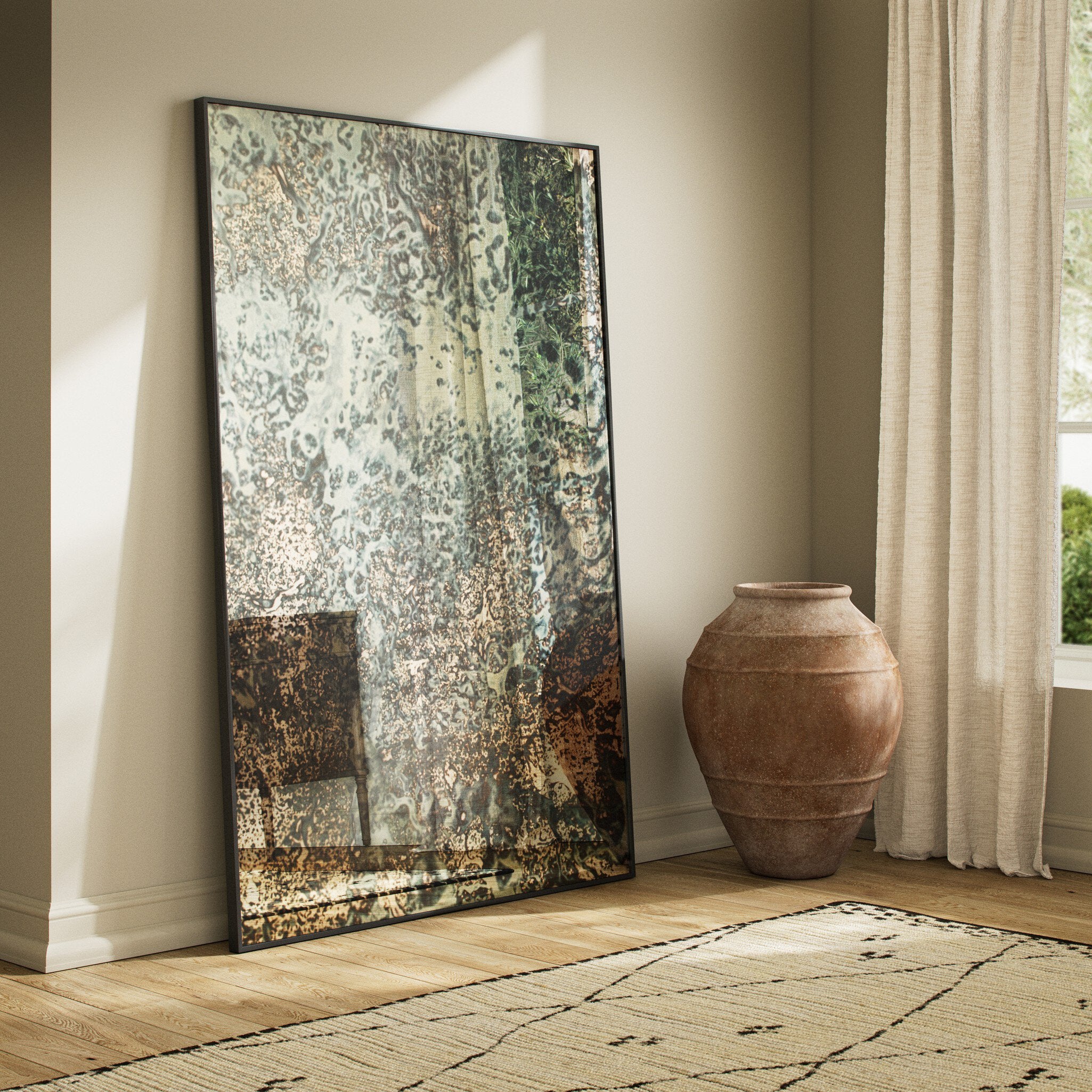 Four Hands Acid Wash Floor Mirror — Iron Matte Black-Acid Wash Mirror