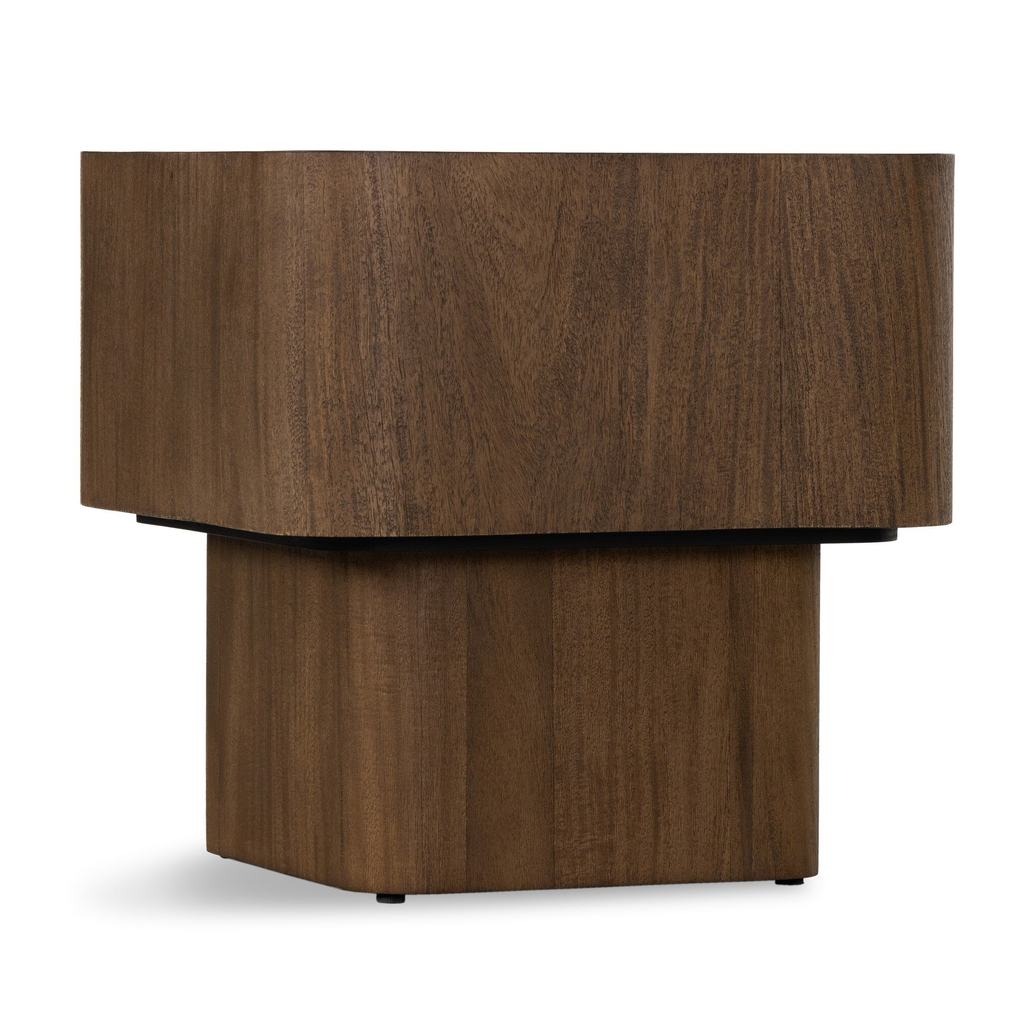 Four Hands Blanco End Table — Warm Umber Burl-Dark Mahogany