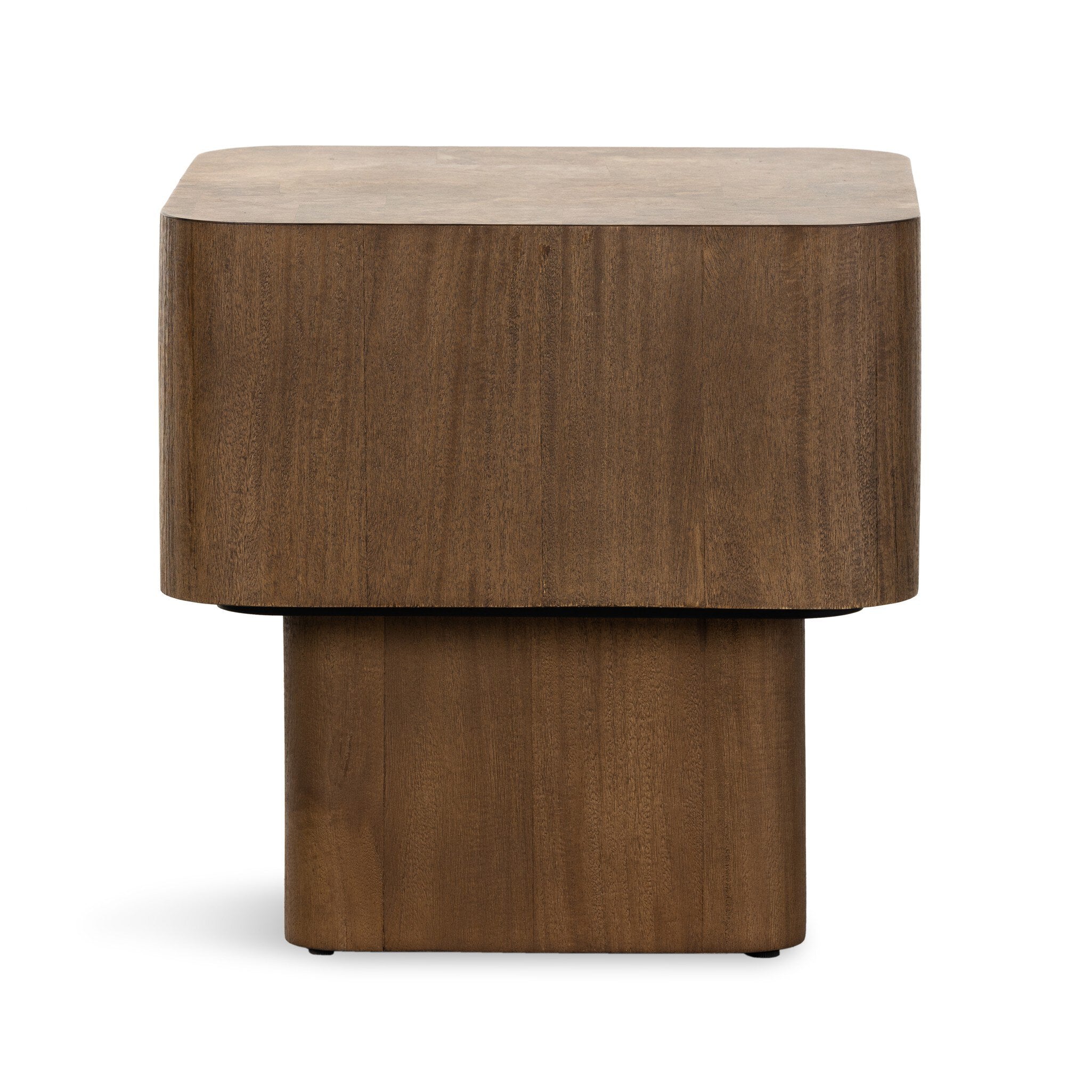 Four Hands Blanco End Table — Warm Umber Burl-Dark Mahogany