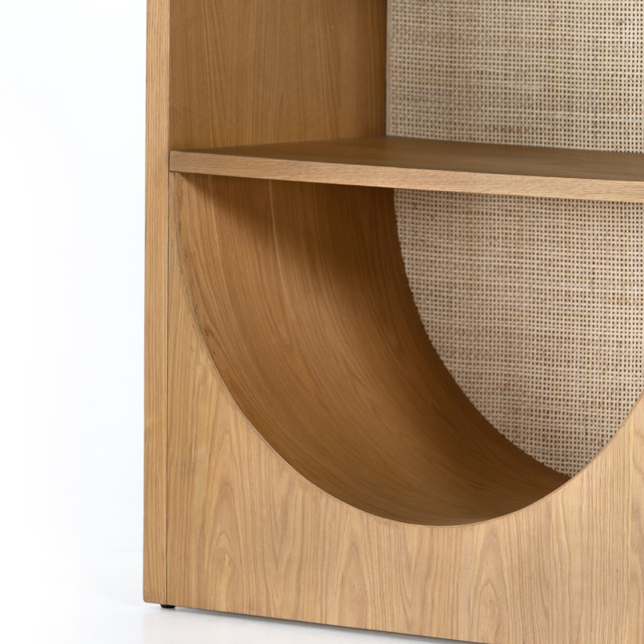 Four Hands Higgs Bookcase — Honey Oak Veneer-Honey Oak-Light Natural Cane