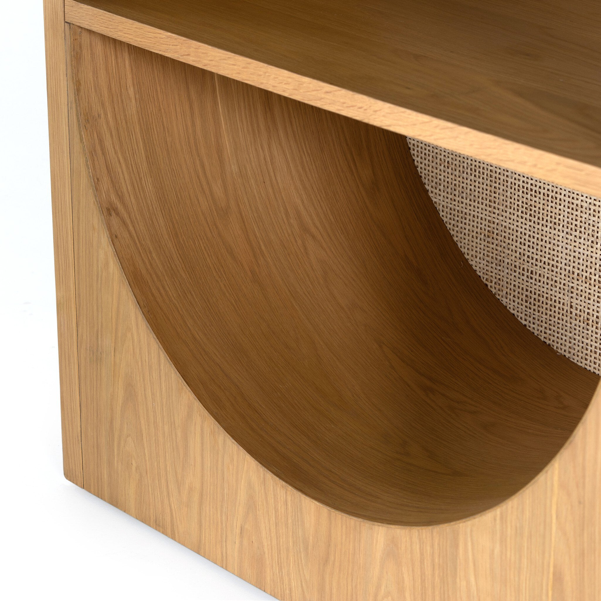 Four Hands Higgs Bookcase — Honey Oak Veneer-Honey Oak-Light Natural Cane