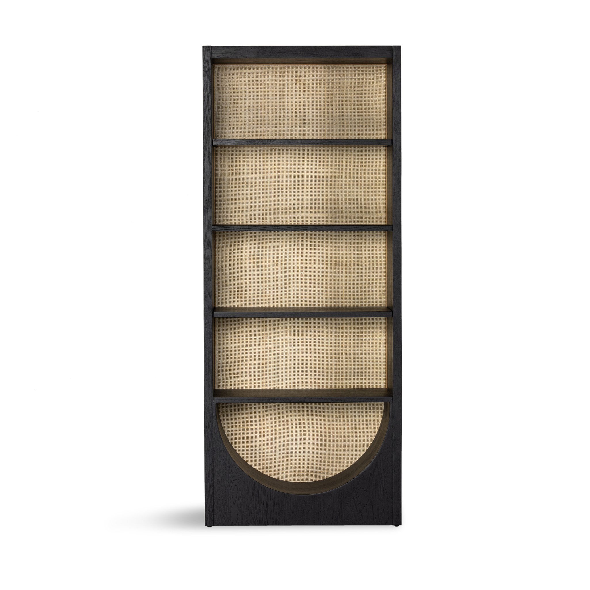 Four Hands Higgs Bookcase — Brushed Ebony Oak Veneer-Brushed Ebony Oak-Light Natural Cane
