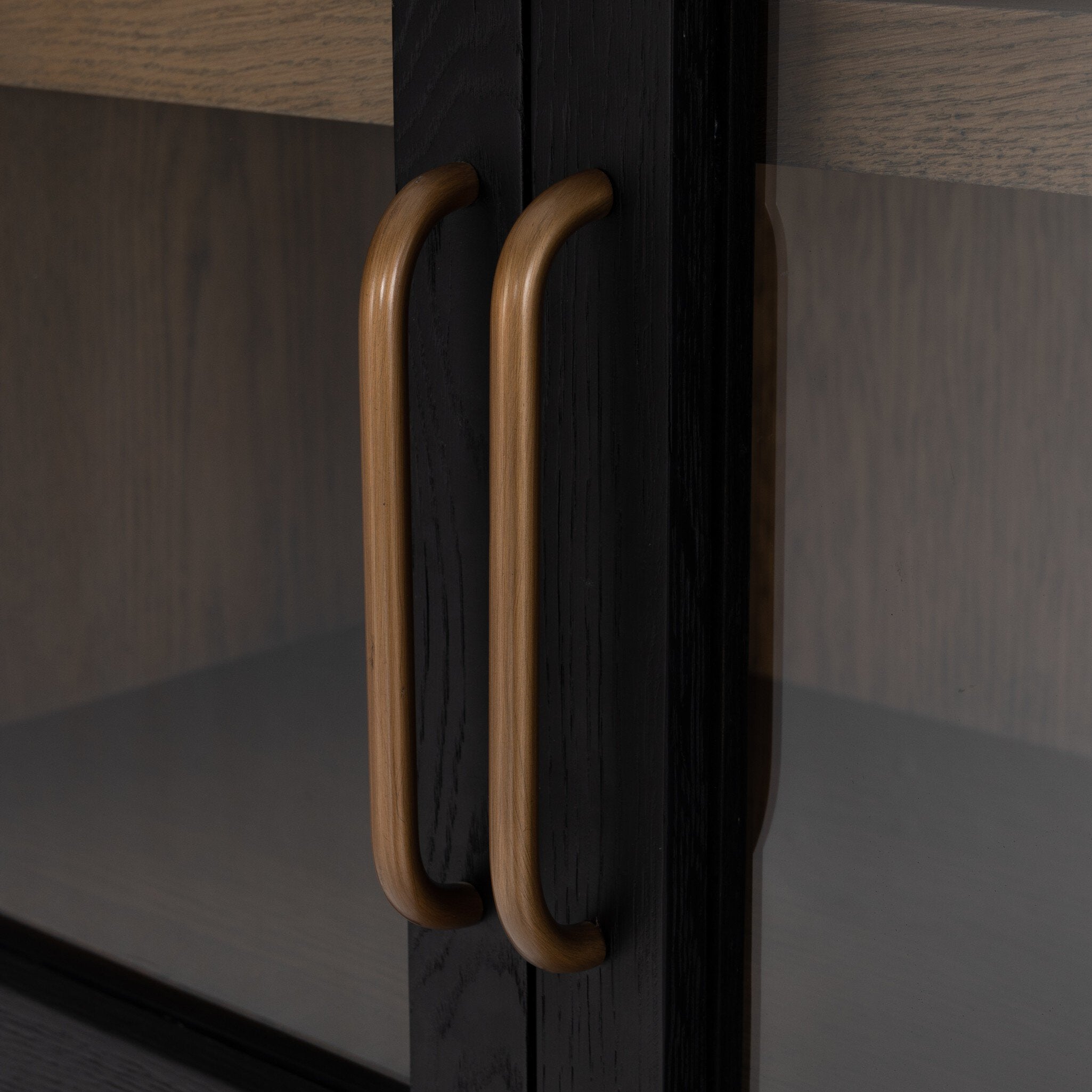 Four Hands Tolle Cabinet — Drifted Matte Black-Drifted Oak Solid-Worn Brass