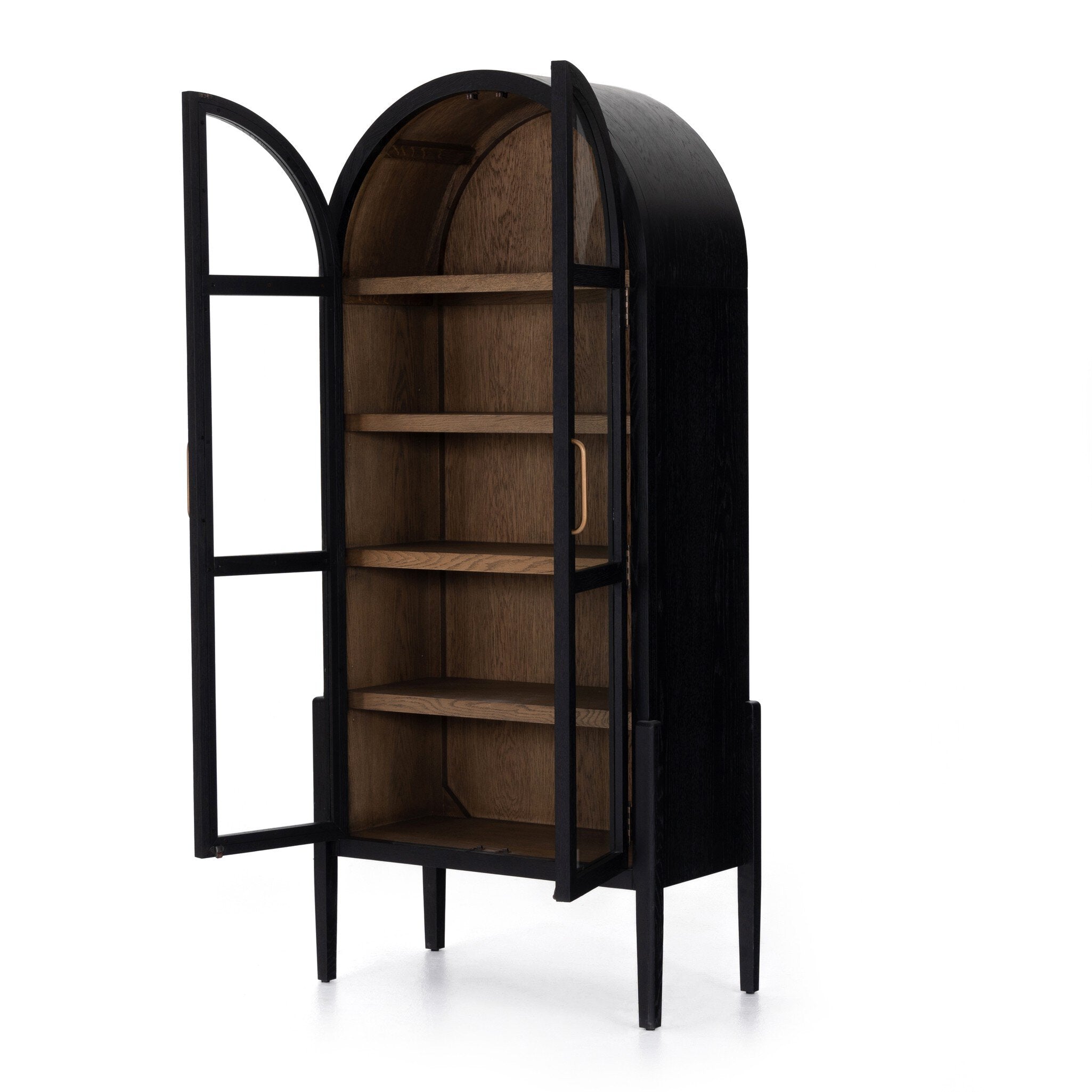 Four Hands Tolle Cabinet — Drifted Matte Black-Drifted Oak Solid-Worn Brass