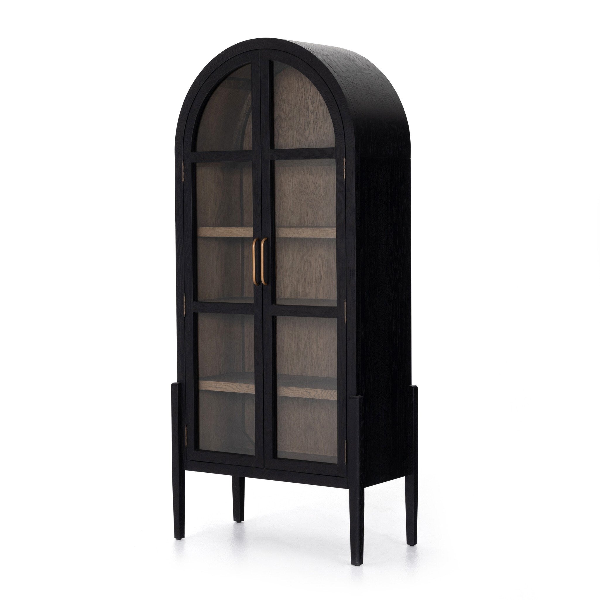 Four Hands Tolle Cabinet — Drifted Matte Black-Drifted Oak Solid-Worn Brass