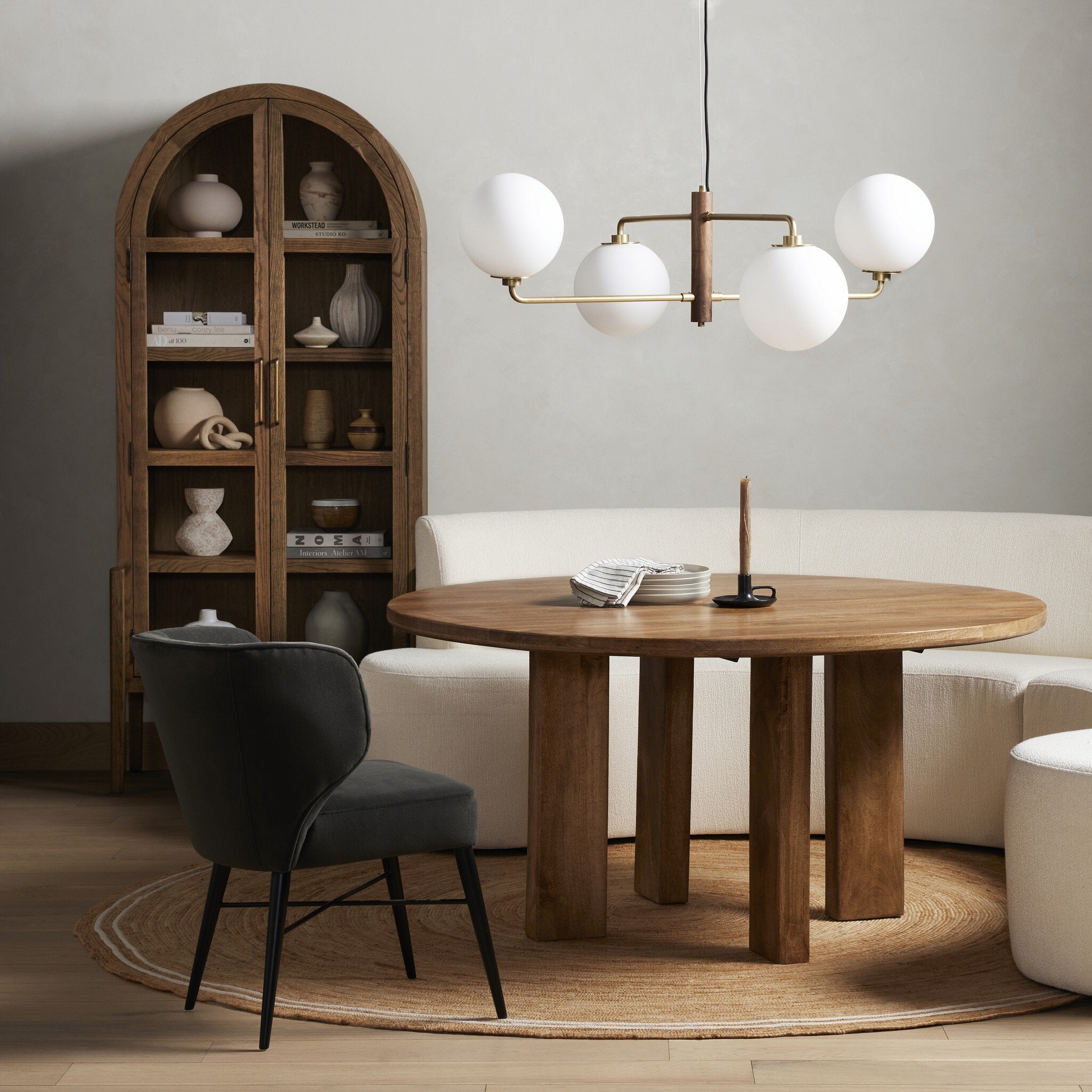 Four Hands Tolle Cabinet — Worn Brass-Drifted Oak Solid-Drifted Oak Veneer