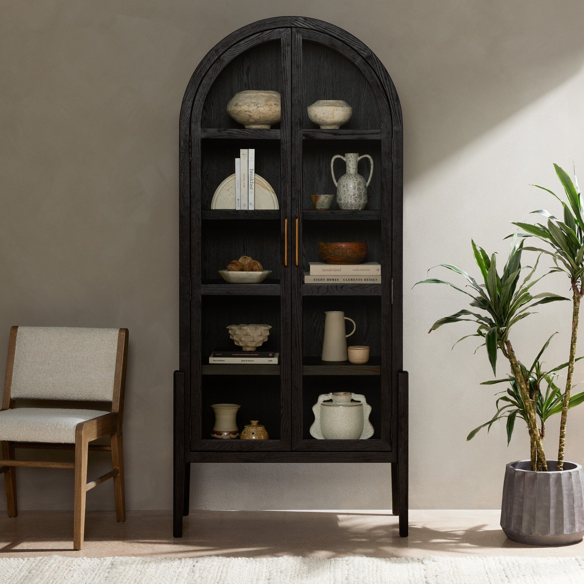 Four Hands Tolle Cabinet — Drifted Matte Black-Drifted Matte Black Veneer-Antique Brass