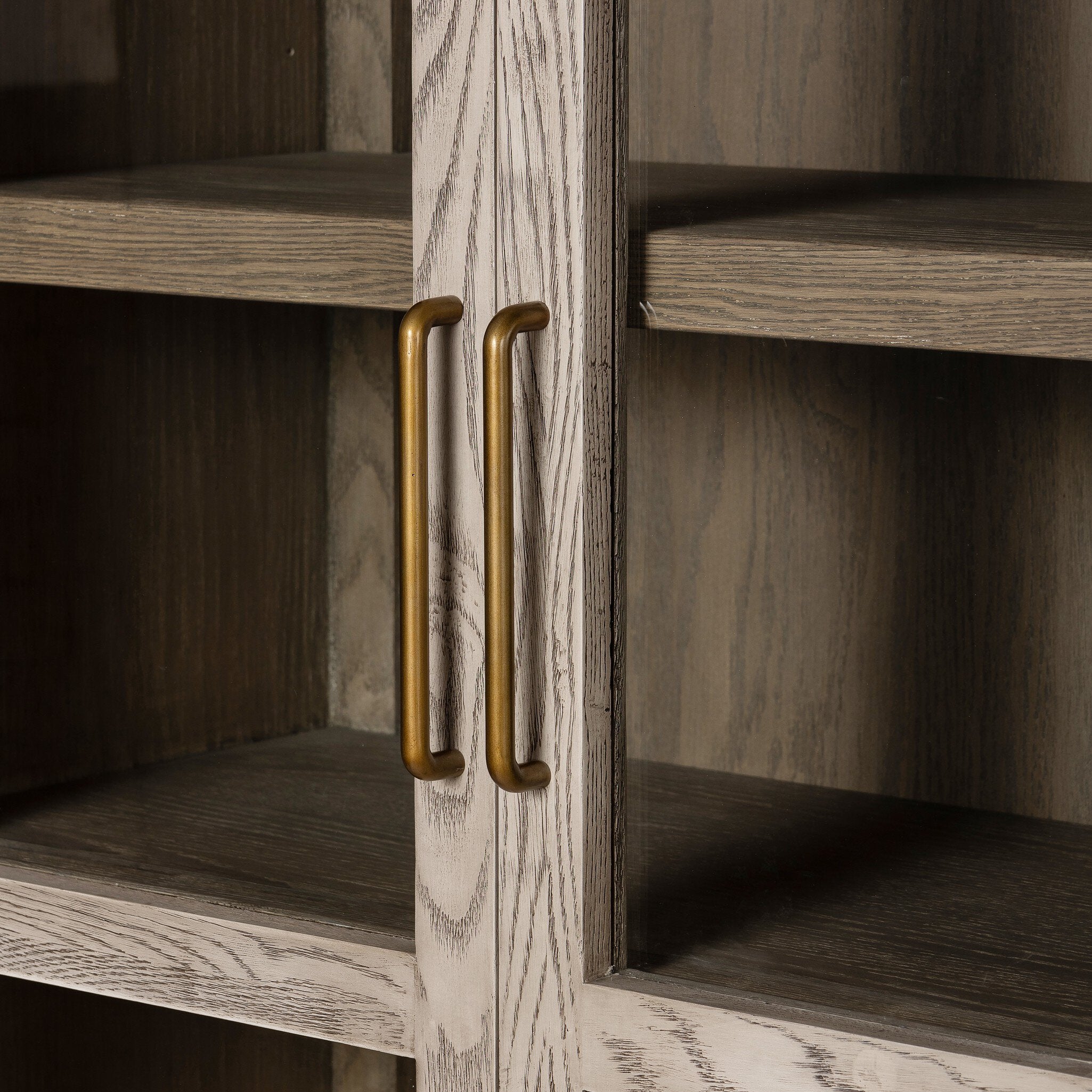 Four Hands Tolle Cabinet — Rustic White Solid-Warm Natural Oak Veneer-Antique Brass