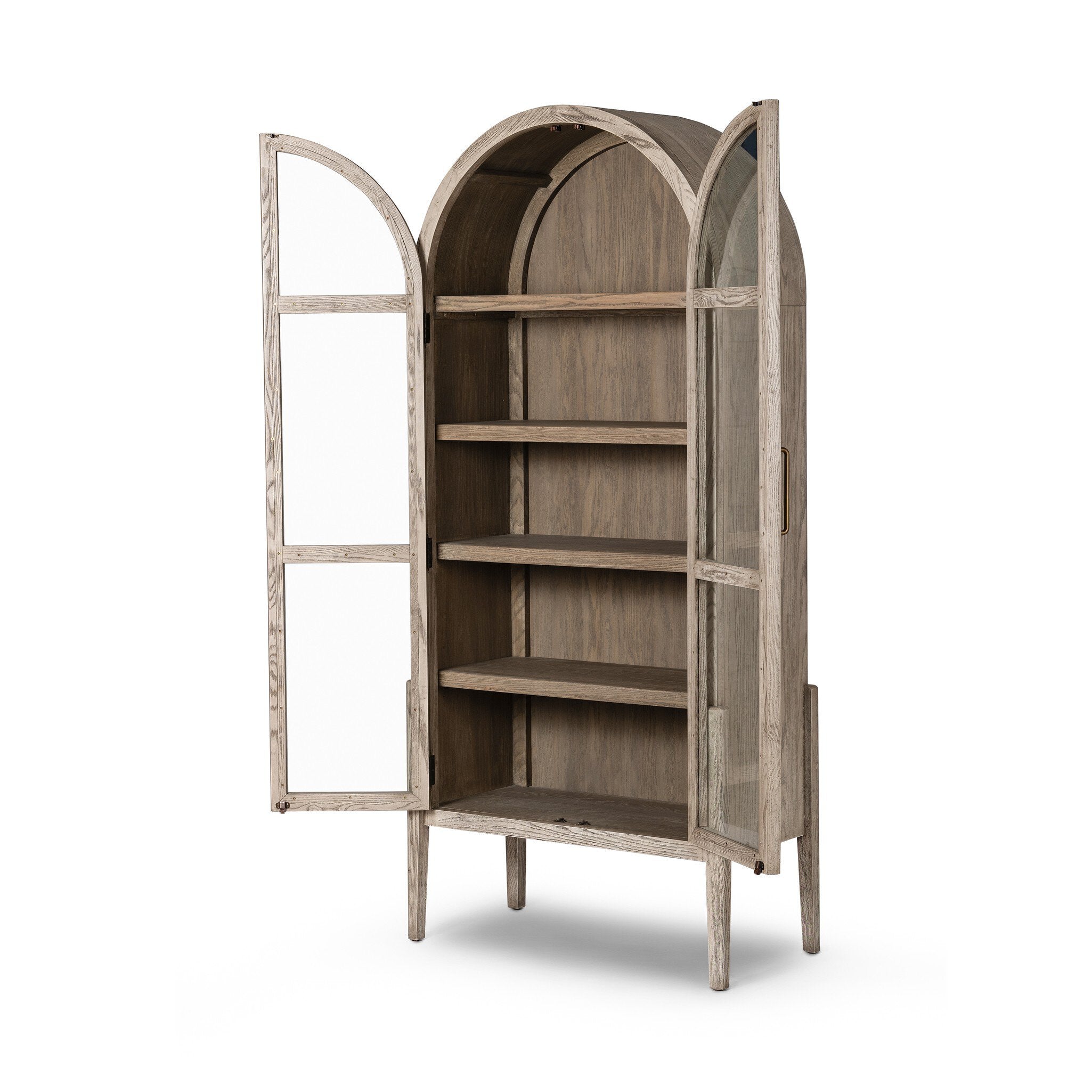 Four Hands Tolle Cabinet — Rustic White Solid-Warm Natural Oak Veneer-Antique Brass
